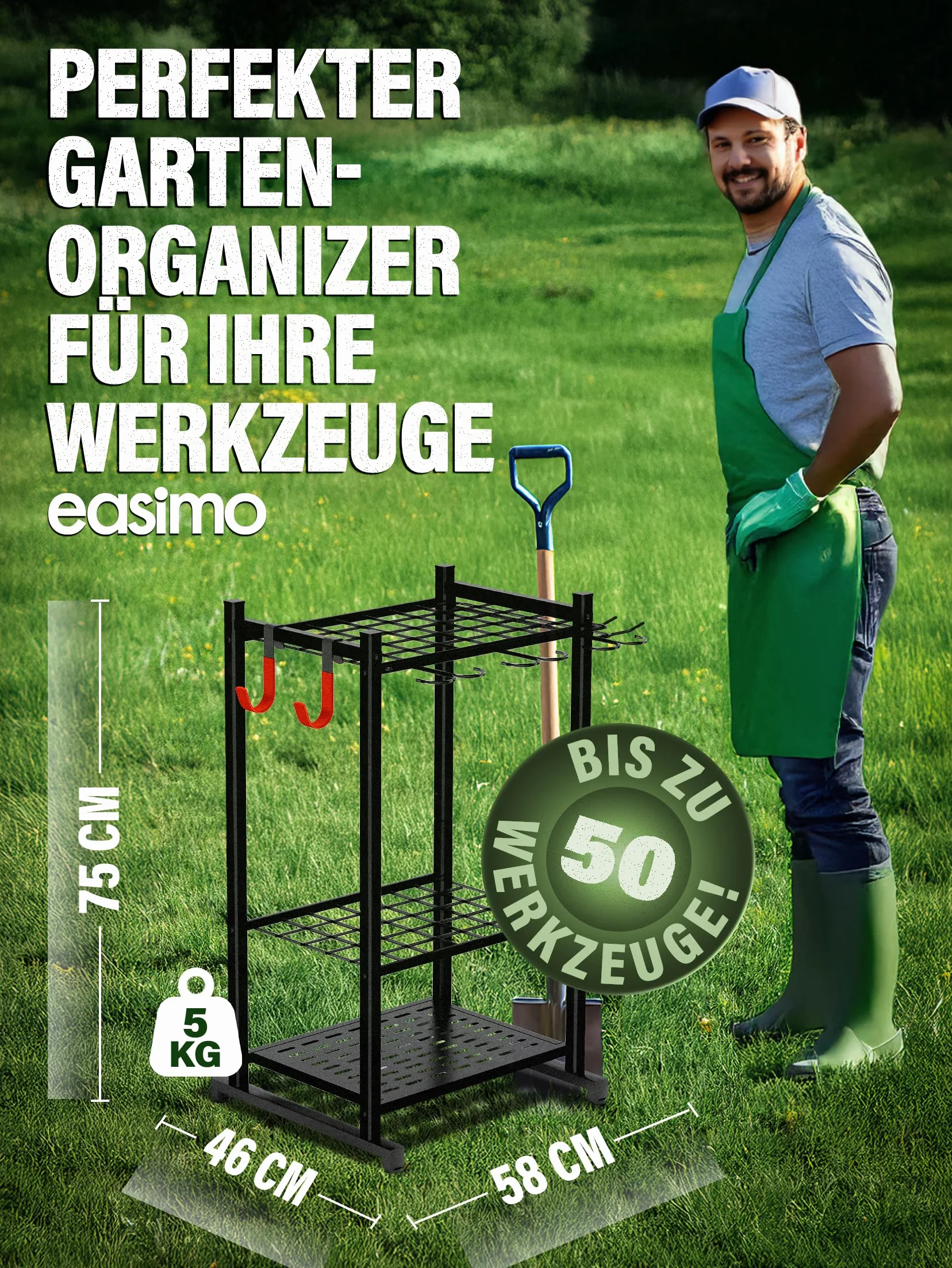 Stojak do przechowywania narzędzi ogrodowych | organizer na narzędzia ogrodowe nadaje się również jako uchwyt na narzędzia do garażu I uchwyt na narzędzia ogrodowe stojący