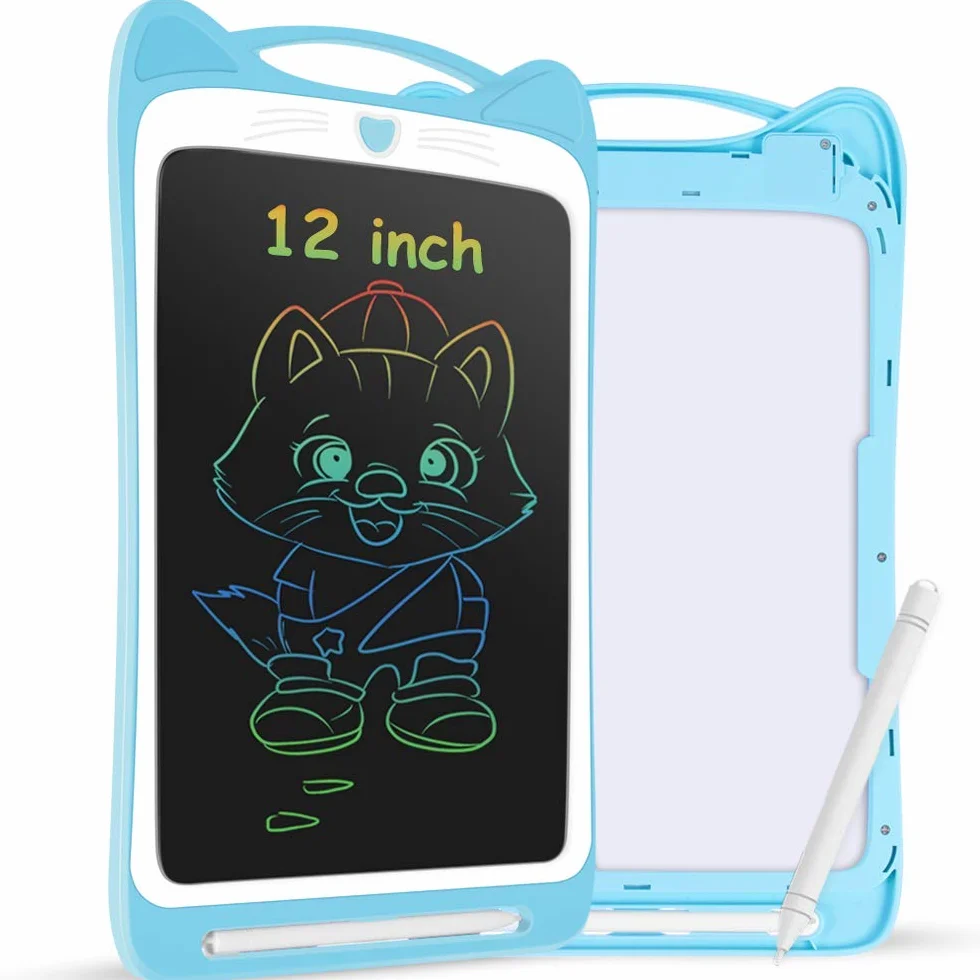 AGPTEK Kolorowy tablet do pisania dla dzieci LCD 12 cali, elektroniczna tablica do rysowania, cyfrowa tablica graficzna z przyciskiem blokady, prezenty urodzinowe dla dzieci, niebieski