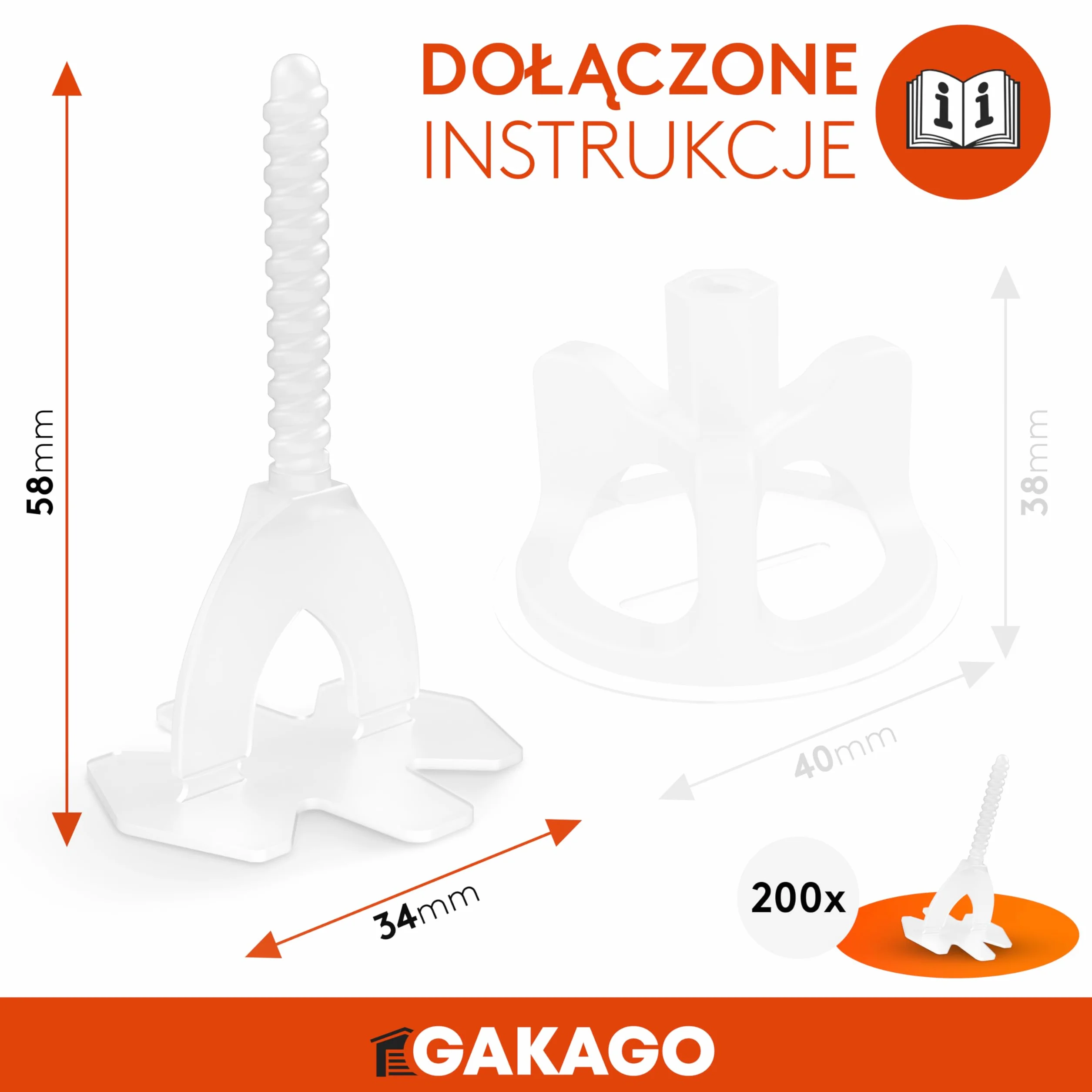 Gakago System poziomowania płytek 200 gwintowane końcówki 2 mm - Pomoc w układaniu płytek zapewniająca idealny wzór fugi - Doskonały zakres dla płytek o grubości 3-18 mm
