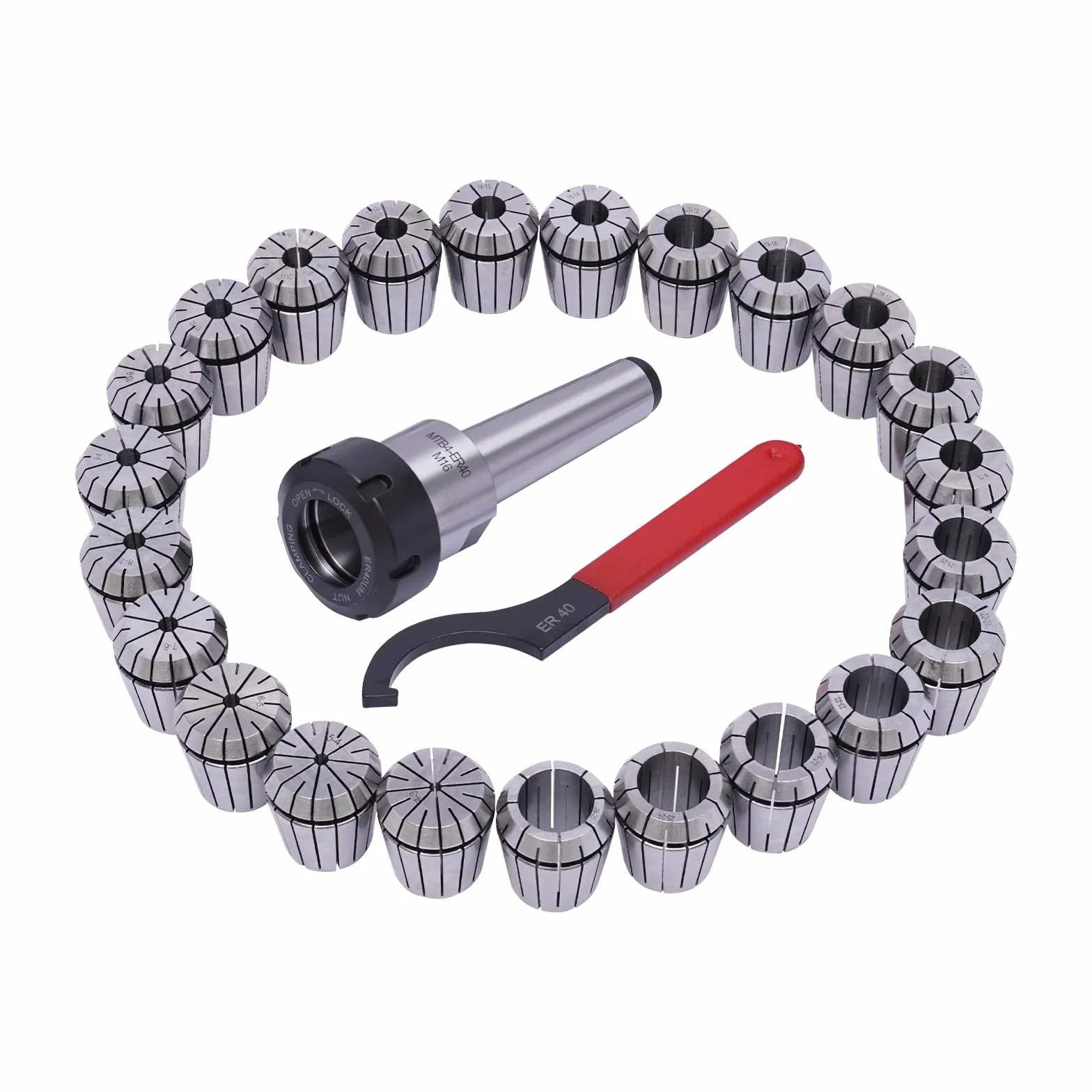 23 sztuki ER40 zestaw precyzyjnych tulei zaciskowych z tuleją zaciskową MK4/MT4 M16, zestaw szczypiec zaciskowych (Ø 4-26 mm) ze stali sprężynowej do maszyny do grawerowania CNC, tokarki frezarskiej