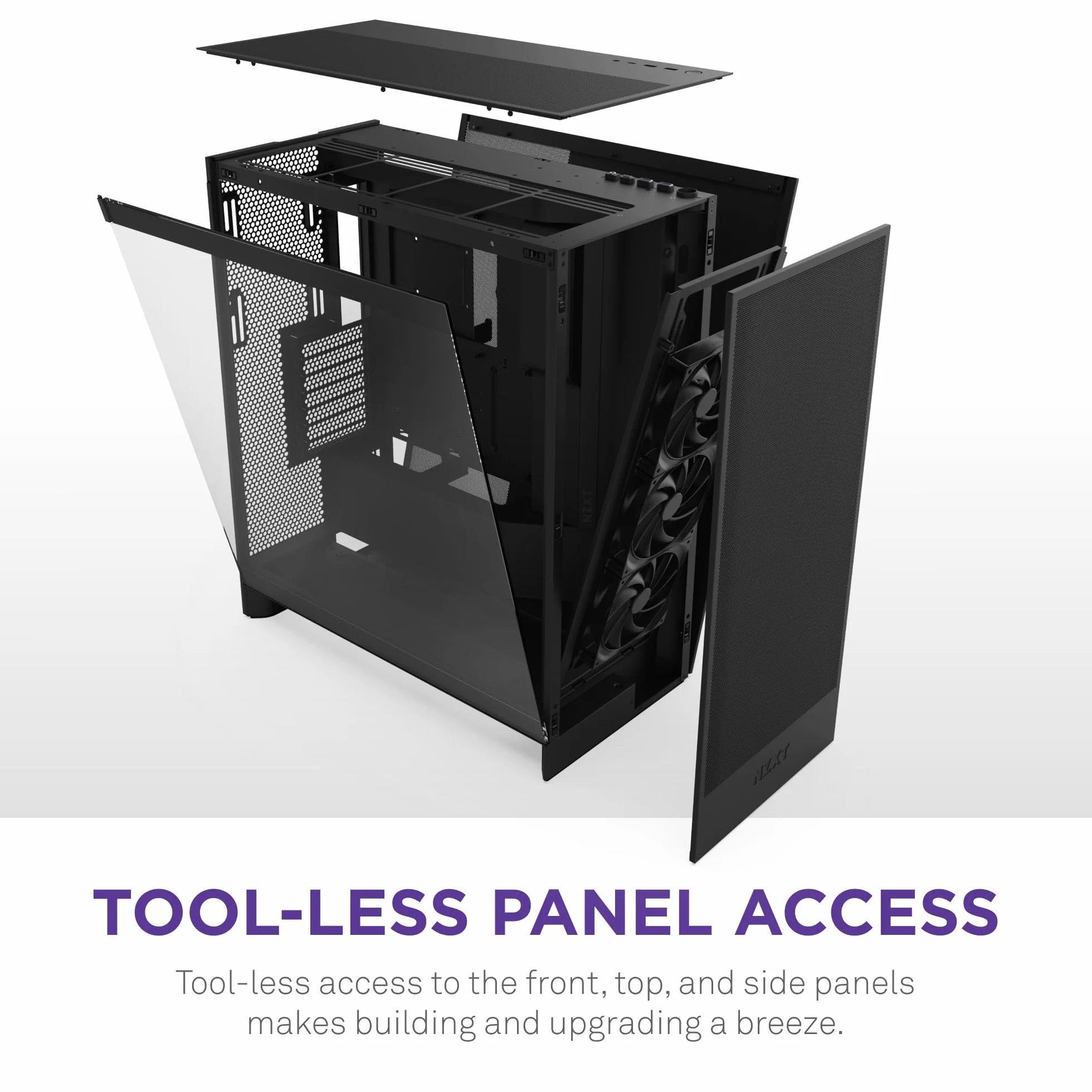 NZXT H7 Flow | Obudowa ATX Mid-Tower z przepływem powietrza | Obsługuje 3 wentylatory 120 mm na dole do bezpośredniego chłodzenia GPU | Zawiera 3 wentylatory 120 mm z przodu | Czarny