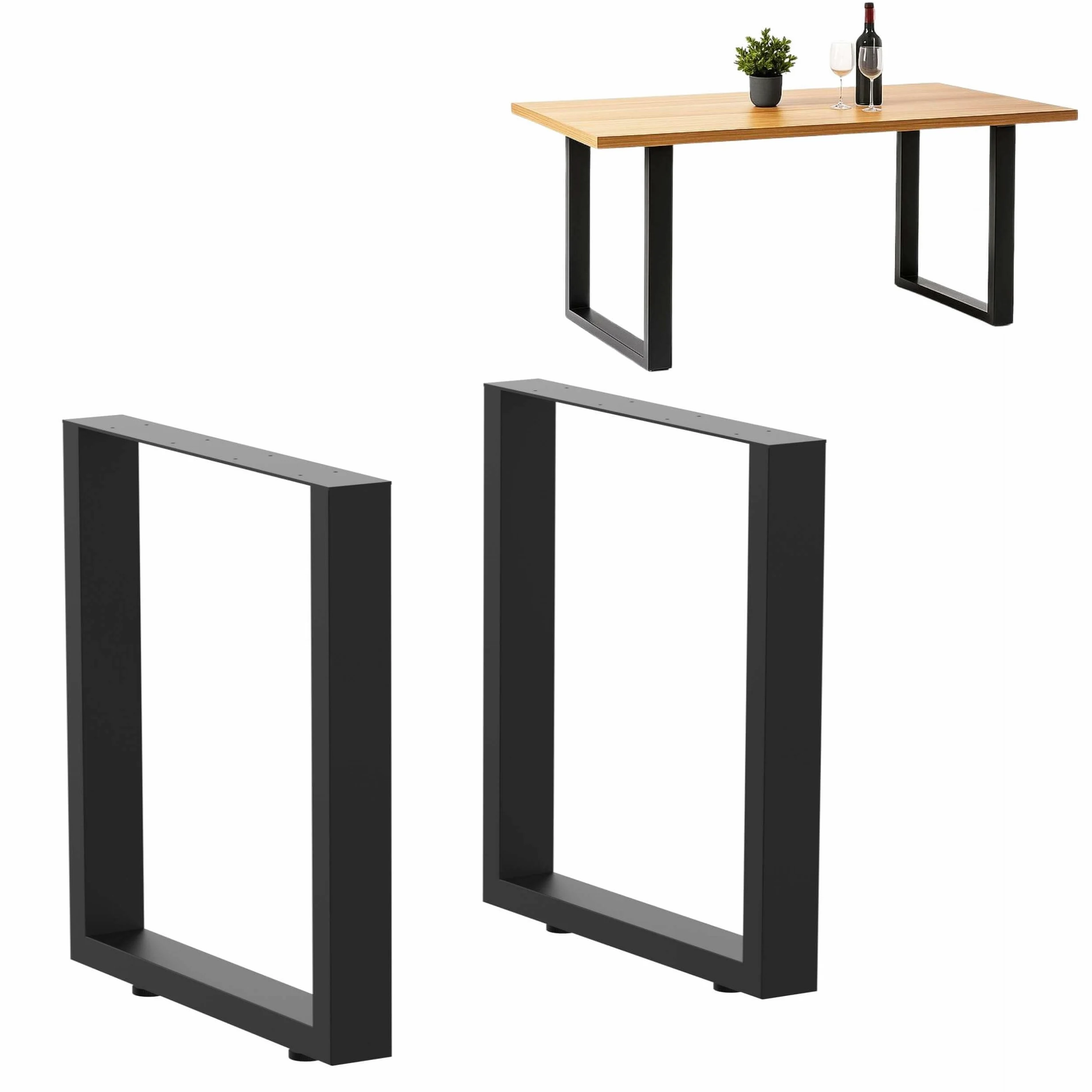 DanDiBo 2 x nogi stołu, metalowe, czarne, 72 x 70 cm, stelaż stołu z regulacją wysokości 96661, nogi do mebli, płozy do stołu jadalnego (72 x 70 cm)