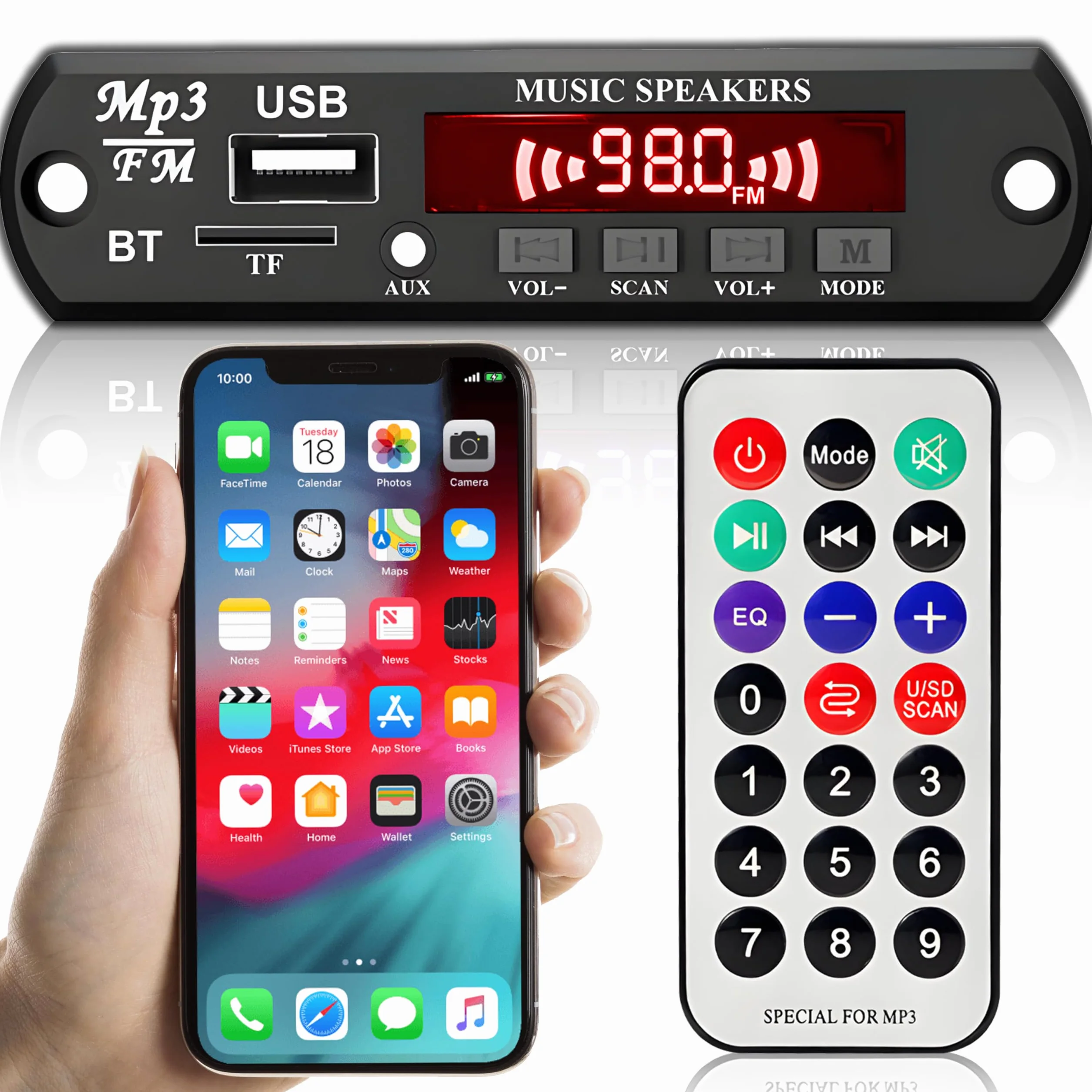 Retoo Moduł Bluetooth USB FM Radio dekoder karty audio z pilotem, wyświetlaczem LCD, 7 V - 12 V, 3,5 mm AUX, obsługuje SD, FM, FLAC, WAV, WMA i MP3, Bluetooth Auto Audio
