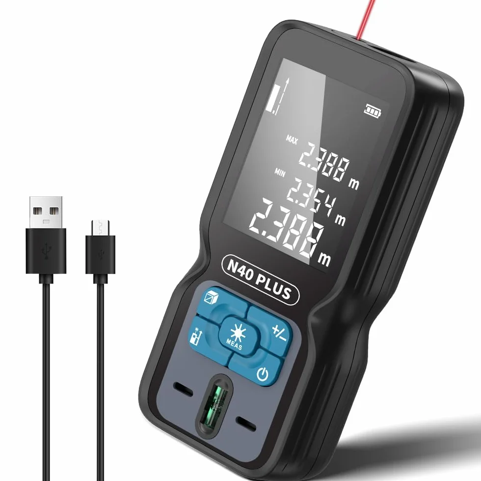 Dalmierz REVASRI Professional, dalmierz laserowy 70M z poziomicą M/In/Ft Dalmierz laserowy USB z możliwością ładowania dla odległości/powierzchni/objętości/Pitagorasa/ciągłego