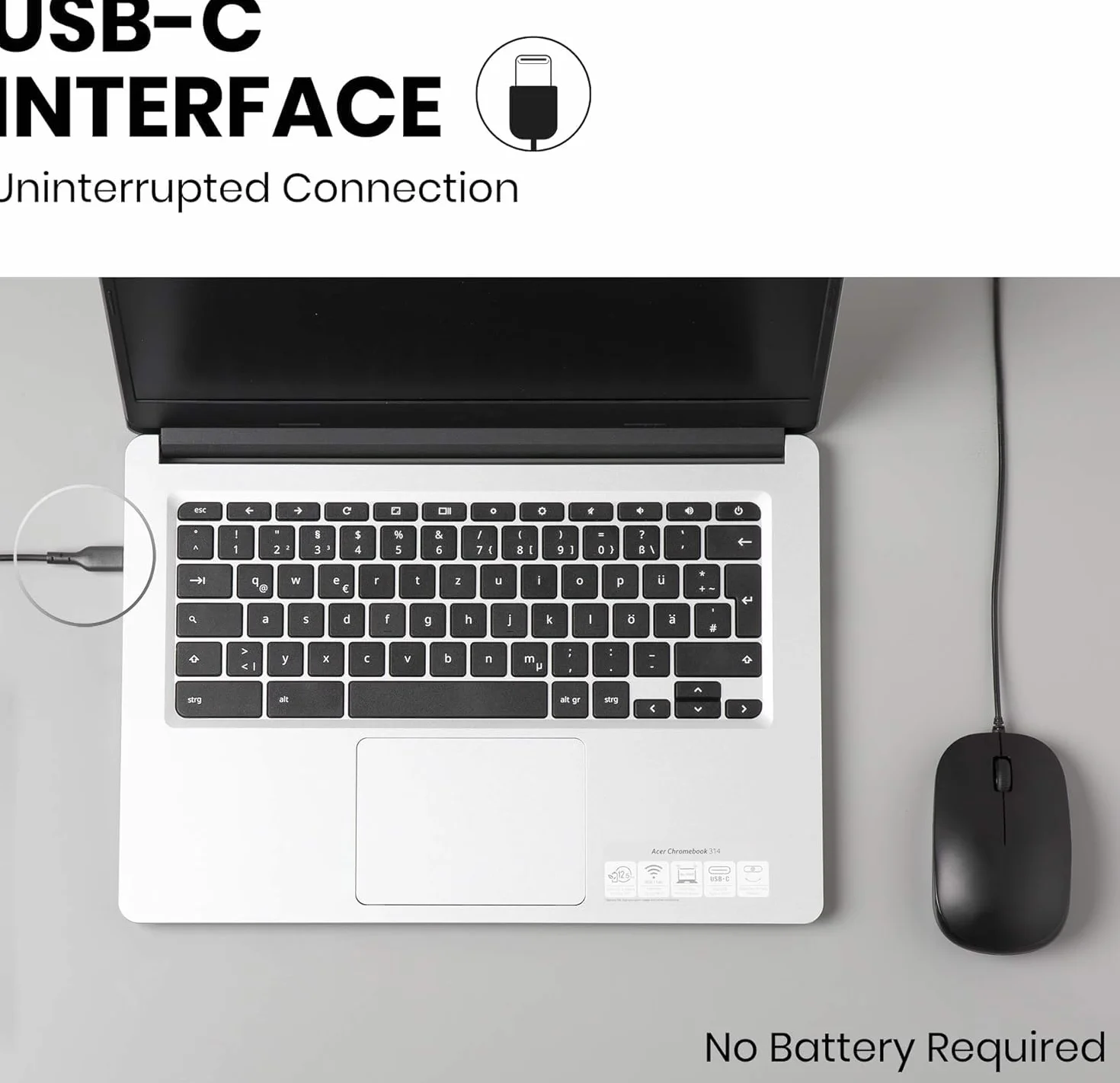 Perixx PERIMICE-201C Przewodowa mysz optyczna USB-C 3 przyciski 800 DPI Czarna