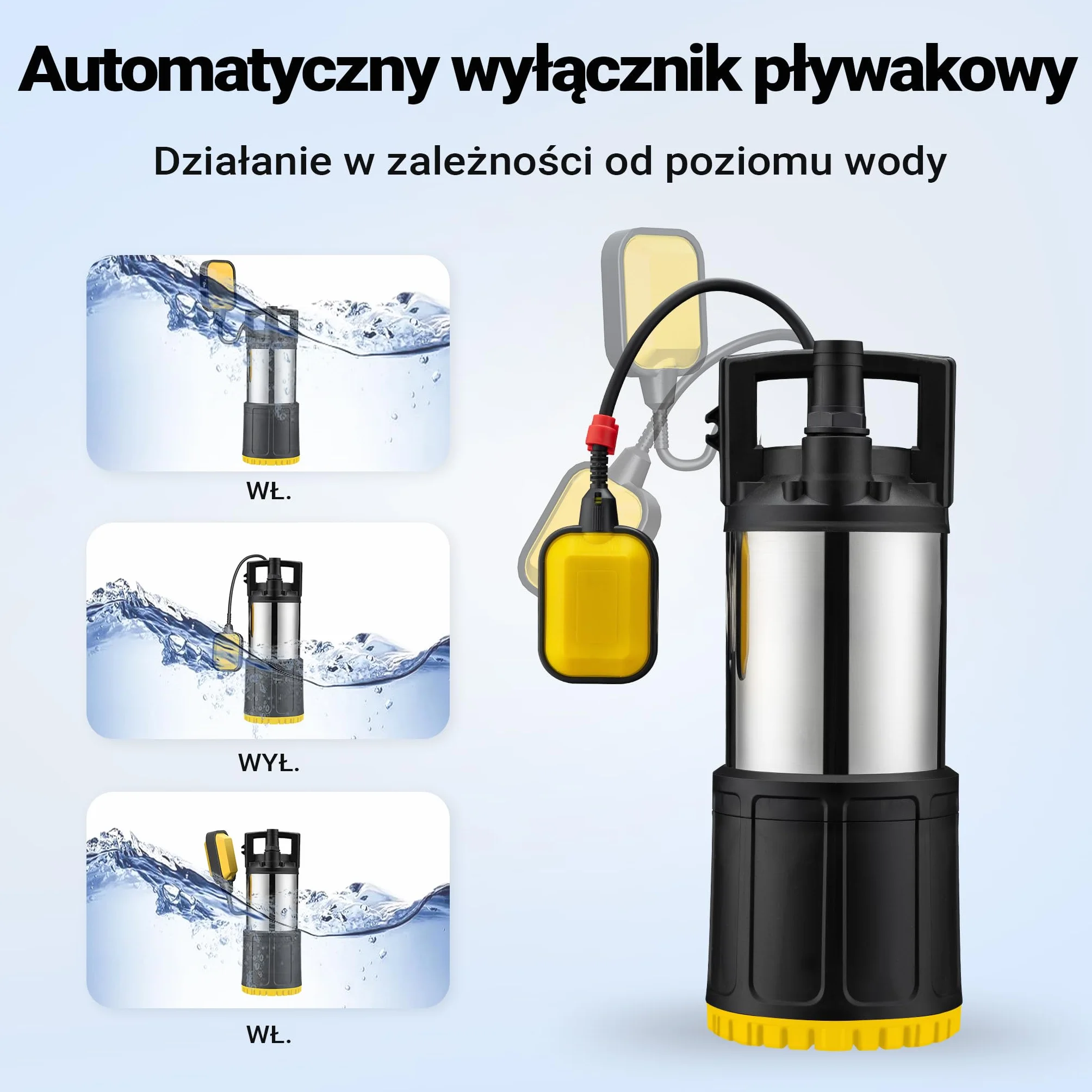 Wiltec Pompa zatapialna do wody czystej, wysokość tłoczenia 20 m, obudowa ze stali nierdzewnej, 850 W z przepływem 5000 l/h, do pompowania z basenów i deszczówki