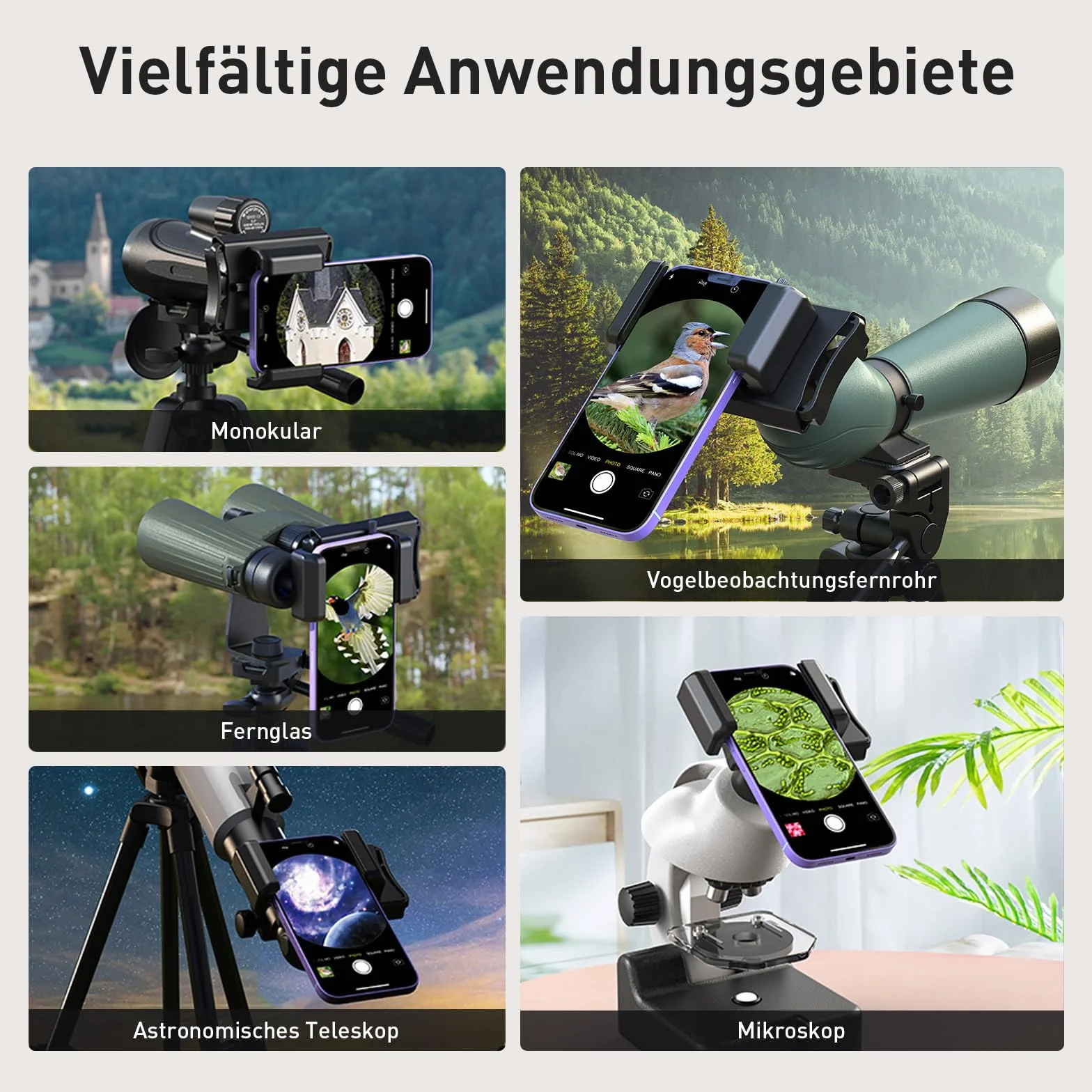 APEXEL Ulepszony uniwersalny adapter lunety z pilotem zwalniającym migawkę, obrót o 360°, kompatybilny z lornetką, monokularem i mikroskopem, adapter teleskopowy do smartfonów