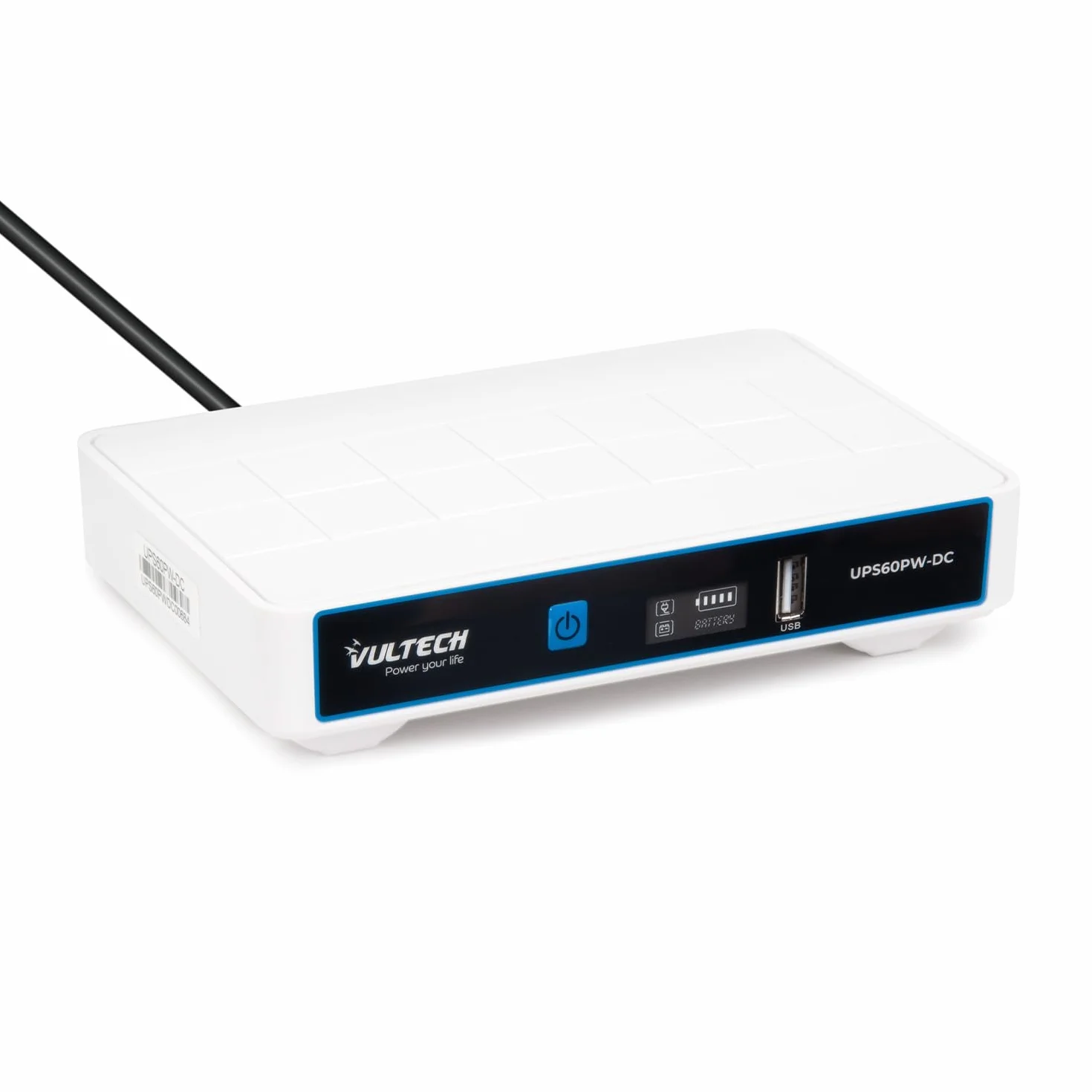 VulTech UPS60PW-DC Rev. 2.1 Biały Mini UPS 6000 mAh 60 W Przenośny zasilacz awaryjny do modemu routera bezprzewodowego Kamera Power Bank Smartphone Wejście 100-240 VAC USB 5 V DC 12 V