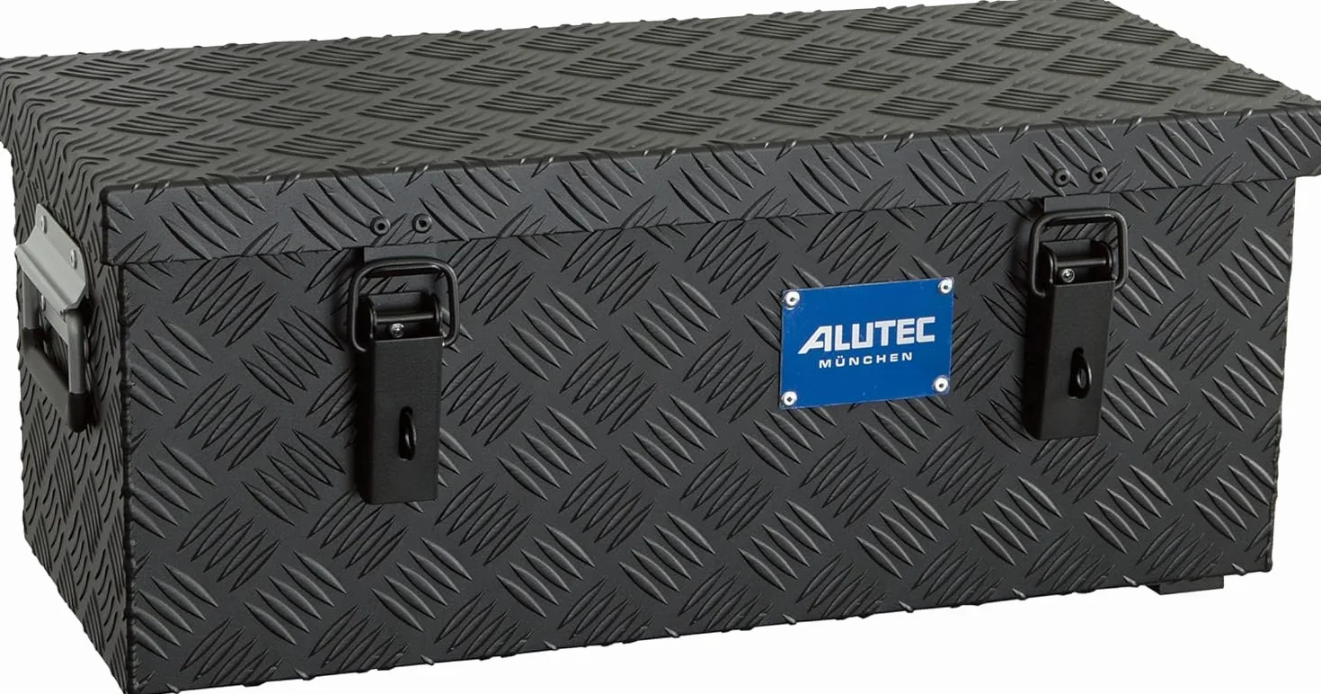 ALUTEC Aluminiowa skrzynka Extreme 37 (kolor czarny, pojemność 37 l, wymiary wewnętrzne (dł. x szer. x wys.) 600 x 250 x 250 mm/wymiary zewnętrzne (dł. x szer. x wys.) 622 x 275 x 270 mm, pudełko do