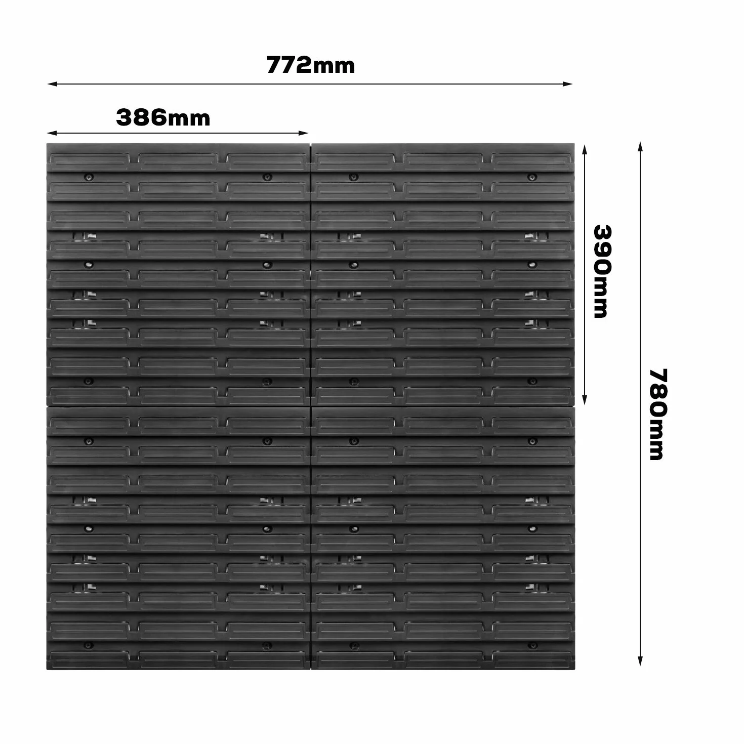 System magazynowy, regał ścienny, 770 x 780 mm, 82 szt. pudełko, pudełka do układania w stos, półki magazynowe, bardzo mocne płyty ścienne, możliwość rozszerzenia, regał warsztatowy, regał magazynowy