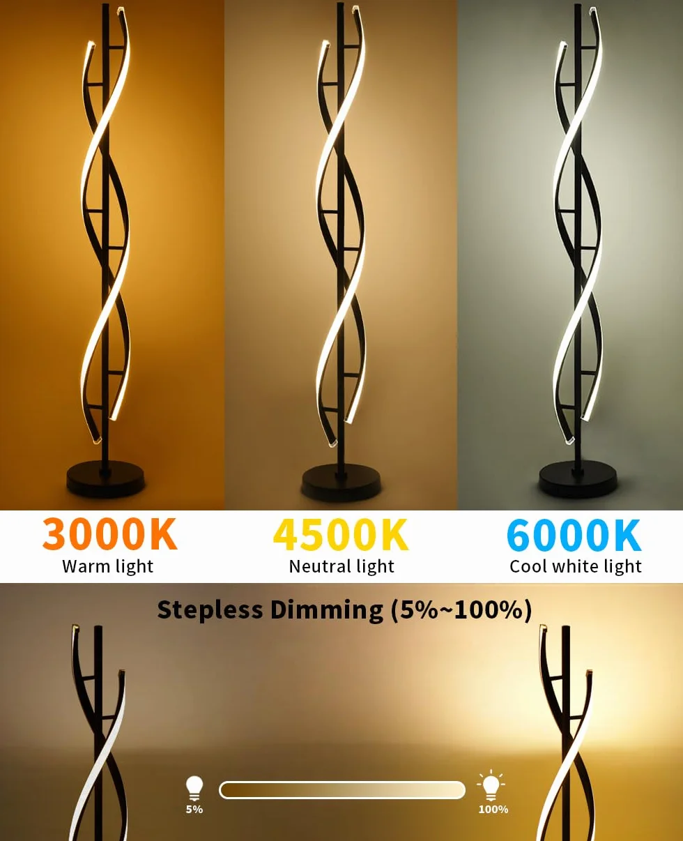 Lampa na nogę, Lamp LED ściemnia Nowoczesny spiralny Design 30W Lampas Salon z zdalnym sterowaniem, Lamps na nogę, Pokój sypialny i biuro
