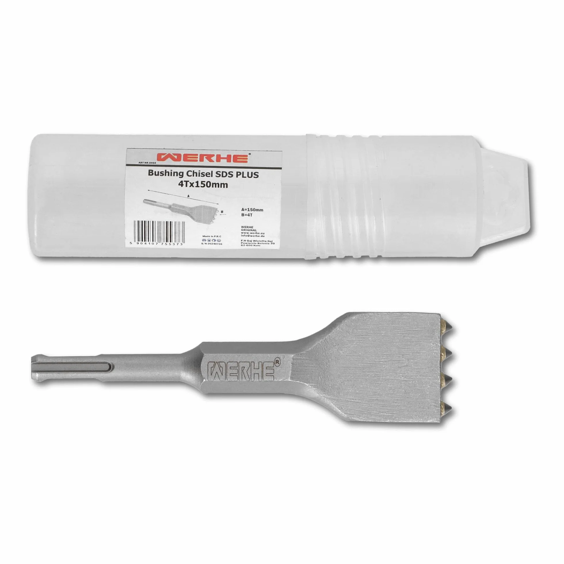 WERHE® Dłuto udarowe SDS PLUS, 4 zęby, 150 mm – do obróbki betonu i kamienia