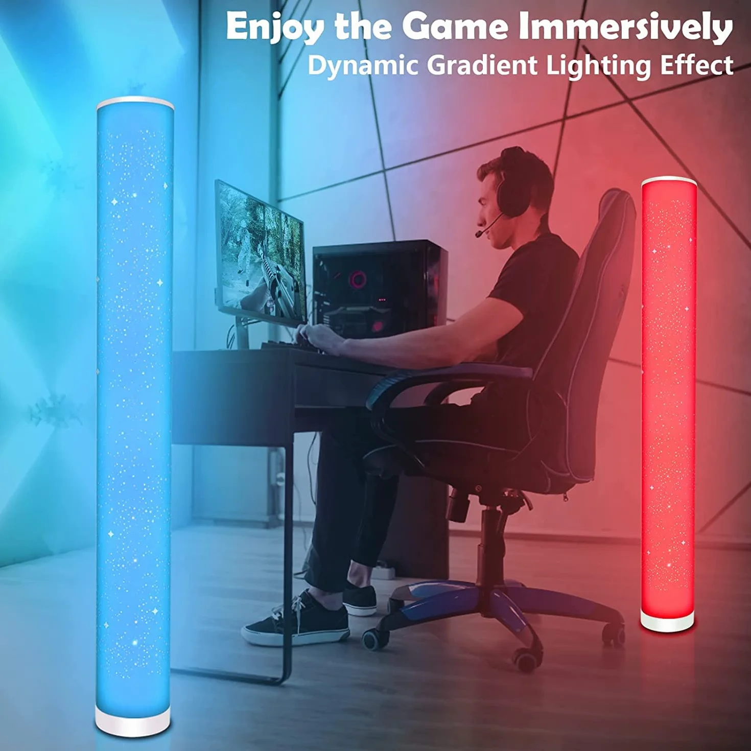 Lacasa Inteligentna Lamp Podłogowych LED, 2 Szt Narożna Lampa Światło Białe i Zmieniające Kolor RGB z Pilotem, Ściemniane Lampy Stojące na Kolumnach Lampy Nastrojowe do Salonu, 10W, Wysokość 104cm