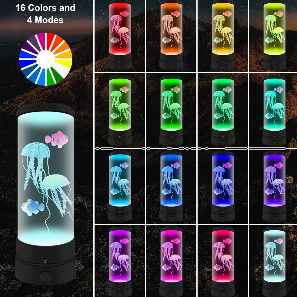 Meduza lampa lawa LED, cichy nastrój na biurko, meduza, oświetlenie akwarium, 16 zmieniających się kolorów, pilot zdalnego sterowania, elektryczna lampa meduzy do dekoracji domu i prezenty