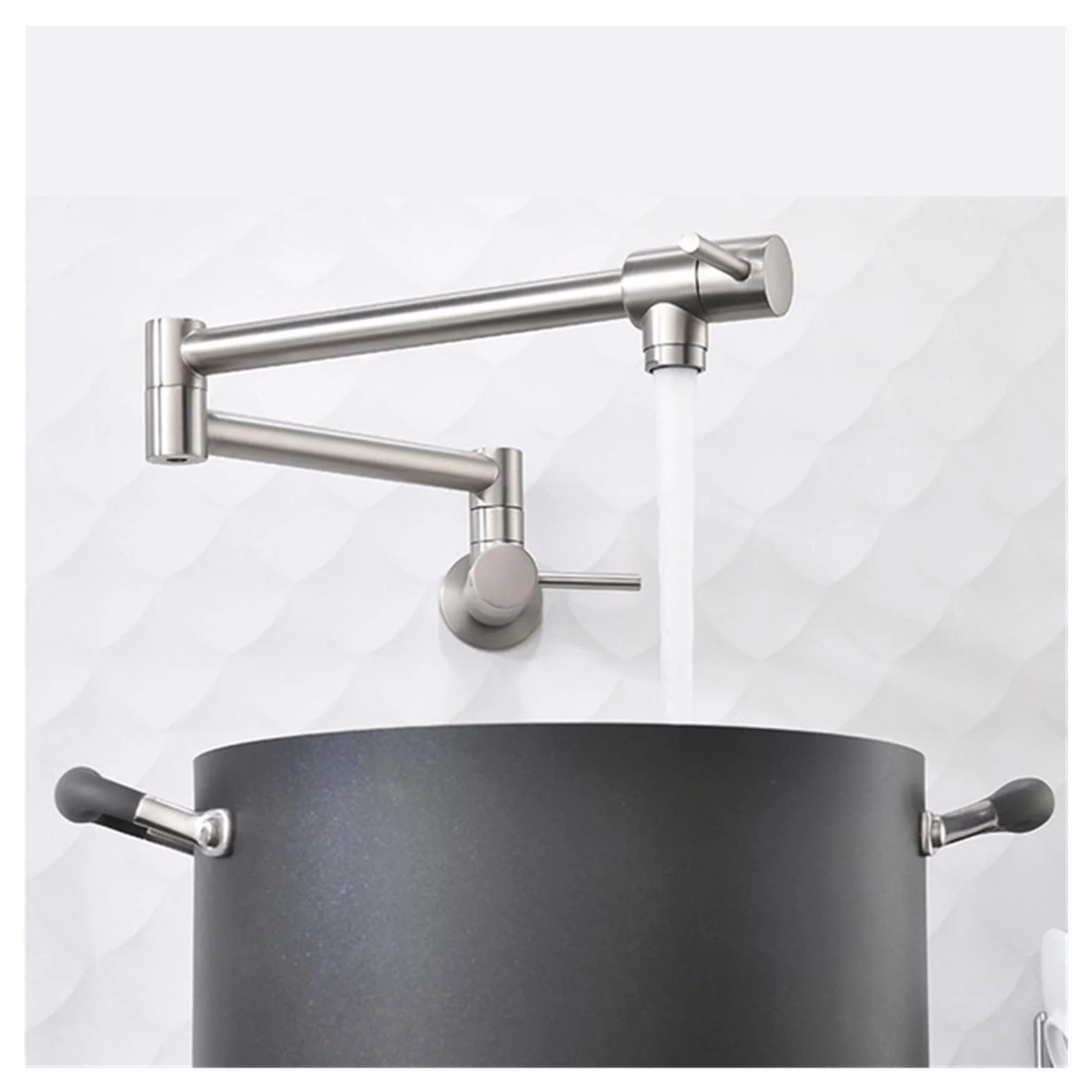 Mosiężne naścienne kran kuchenny napełniacz kranowy kran Składanie obrotowe Zniesione obrotowe rozciąganie basen kran zlewozmywak (Color : Brushed Nickel, Size : 0)