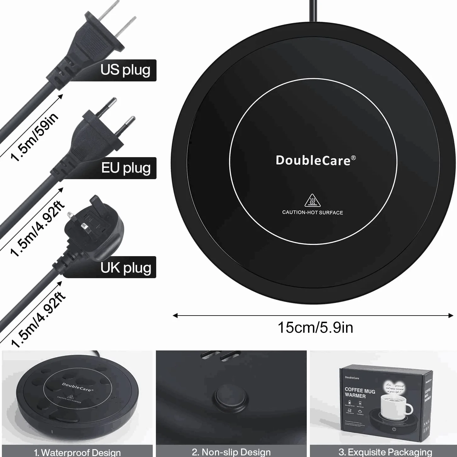 DoubleCare Podgrzewacz do kubka elektryczny 80°C 3 ustawienia temperatury