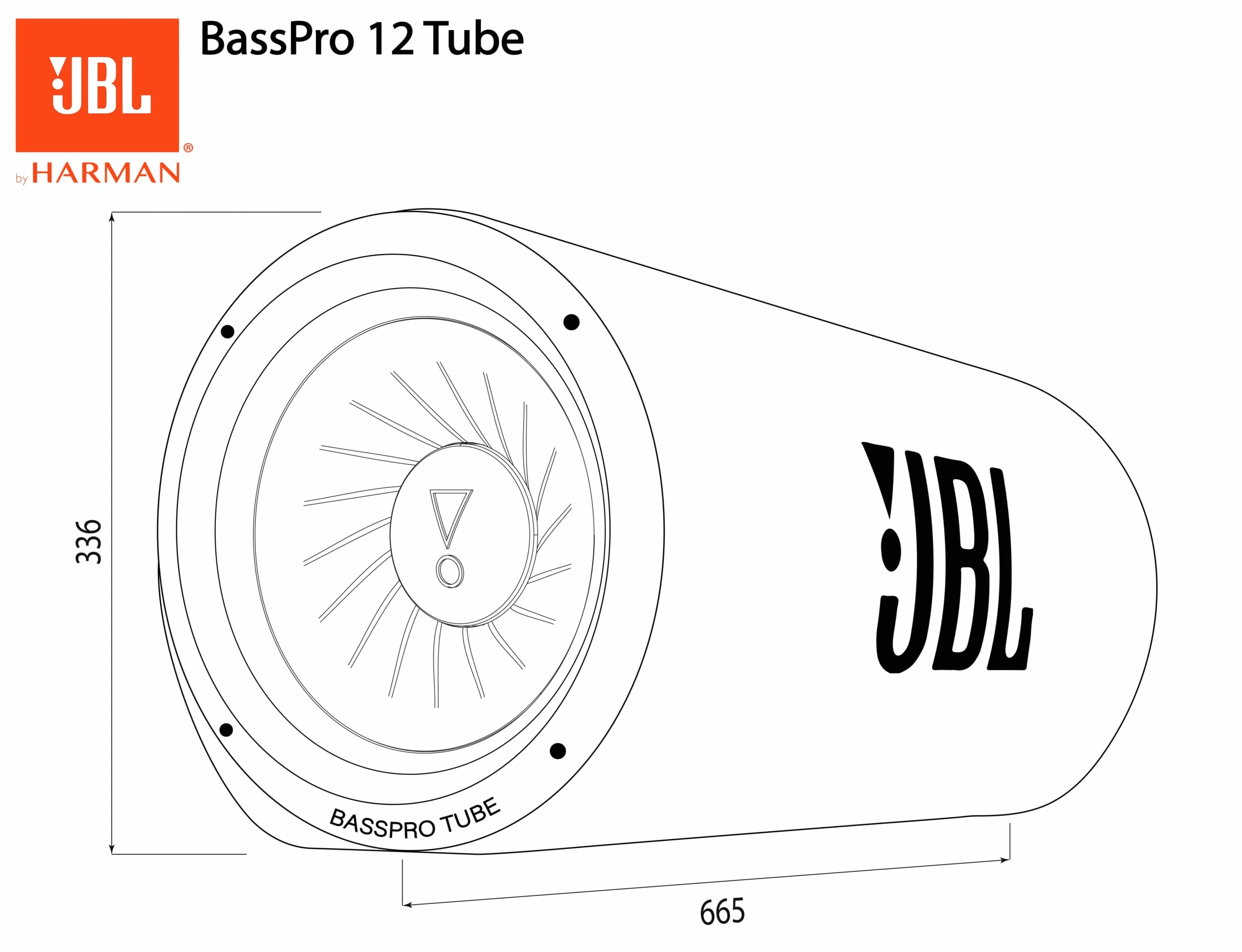 JBL BassPro Tube 12" 30 cm wzmacniacz samochodowy subwoofer, rurka samochodowa ze wzmacniaczem klasy D 450 W max, potężne wzmocnienie basu, opatentowany port basowy, pilot zdalnego sterowania