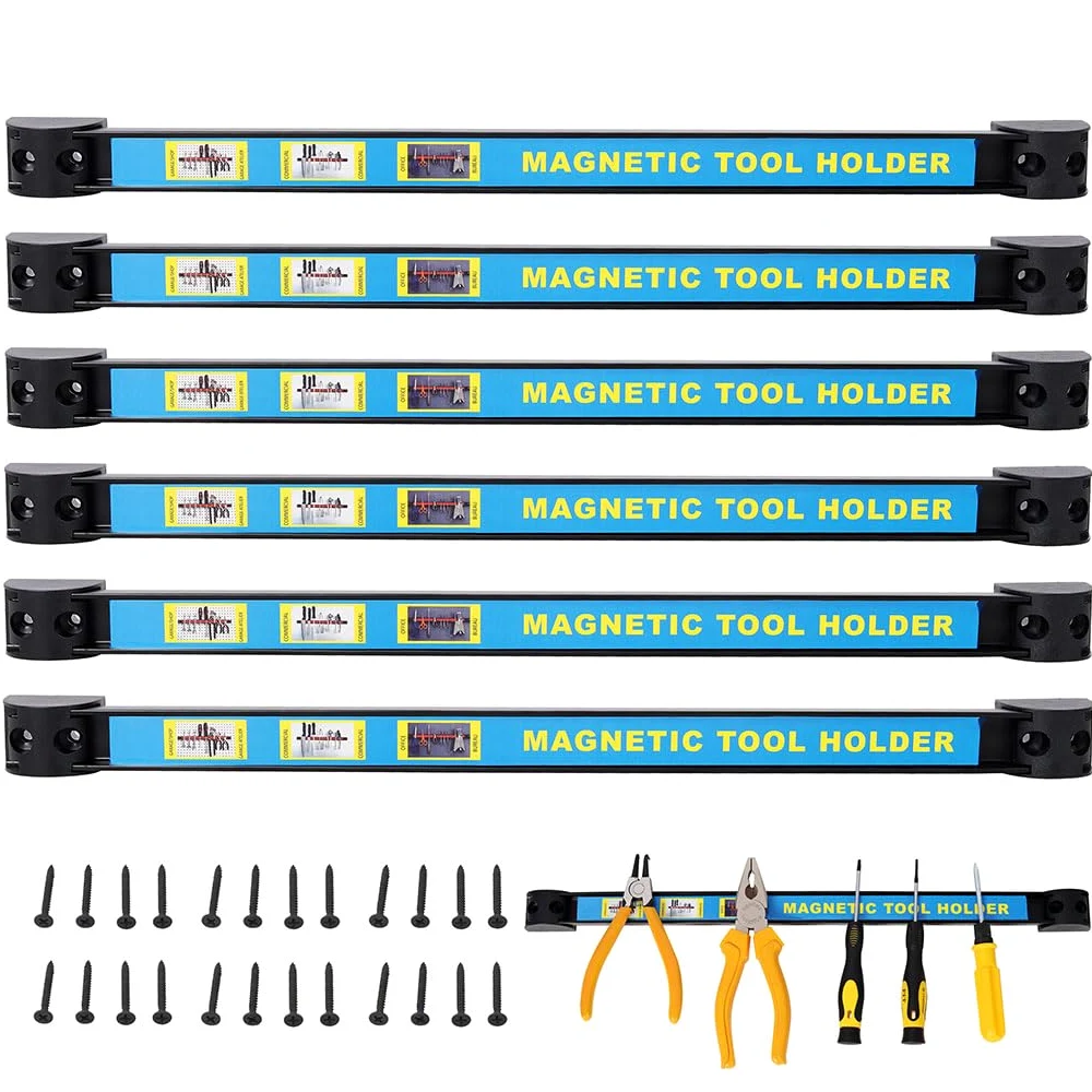 6-pak magnetycznych pasków narzędziowych 45 cm, wytrzymały stalowy organizer na narzędzia z silnymi magnesami neodymowymi, montowany na ścianie magnetyczny zestaw prętów narzędziowych do garażu