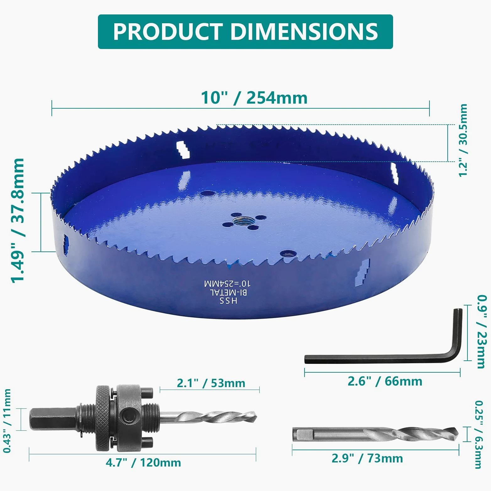 Otwornica 25,4 cm z wytrzymałym uchwytem, głębokość cięcia 3,5 cm, wiertło bimetalowe ze stali szybkotnącej do płynnego cięcia desek drewnianych, tworzyw sztucznych, ścianek działowych
