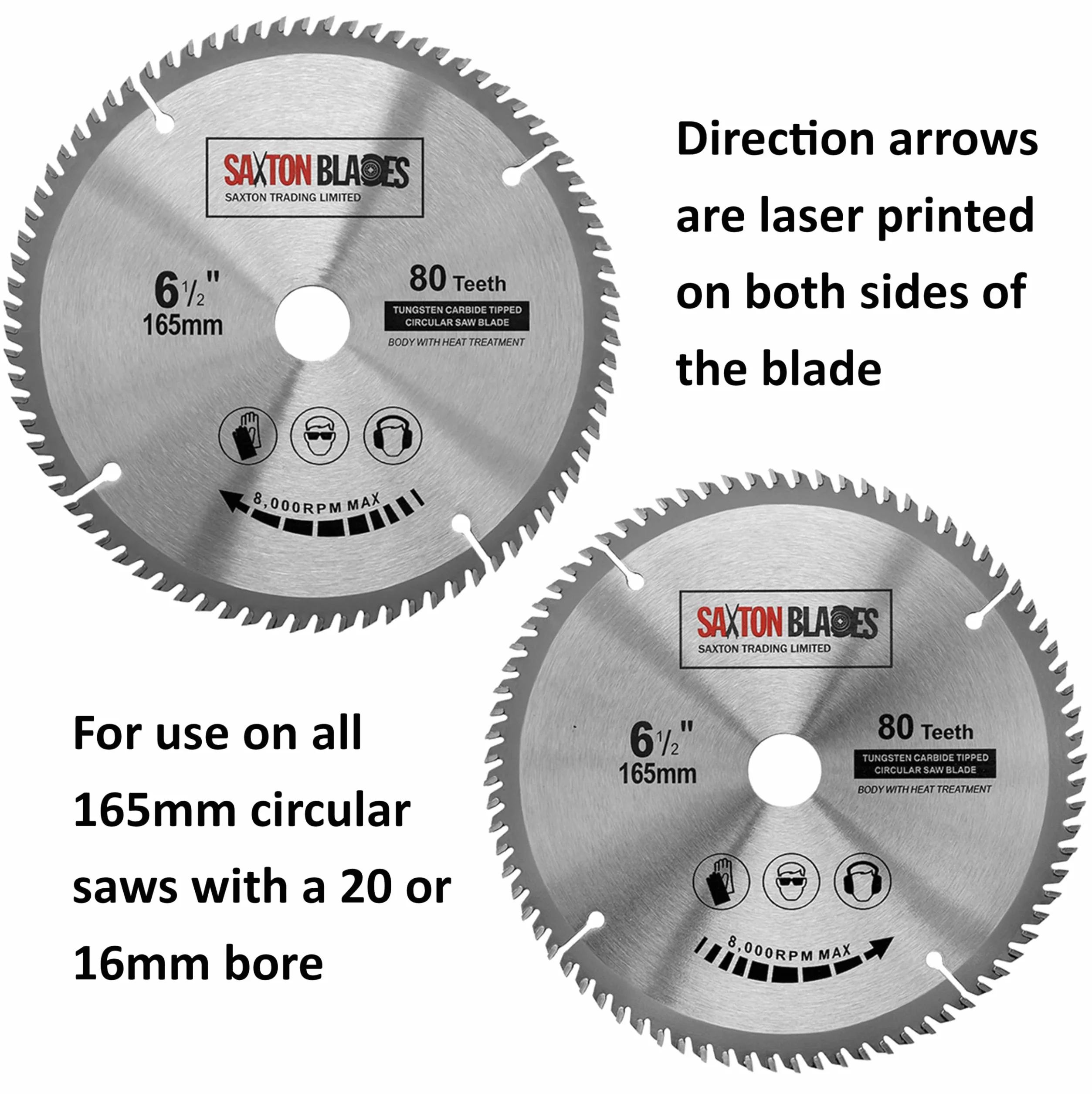 Saxton TCT tarczowa tarcza do cięcia drewna 165 mm x 20 mm (pierścień 16 mm) x 80 zębów kompatybilna z Bosch Makita itp