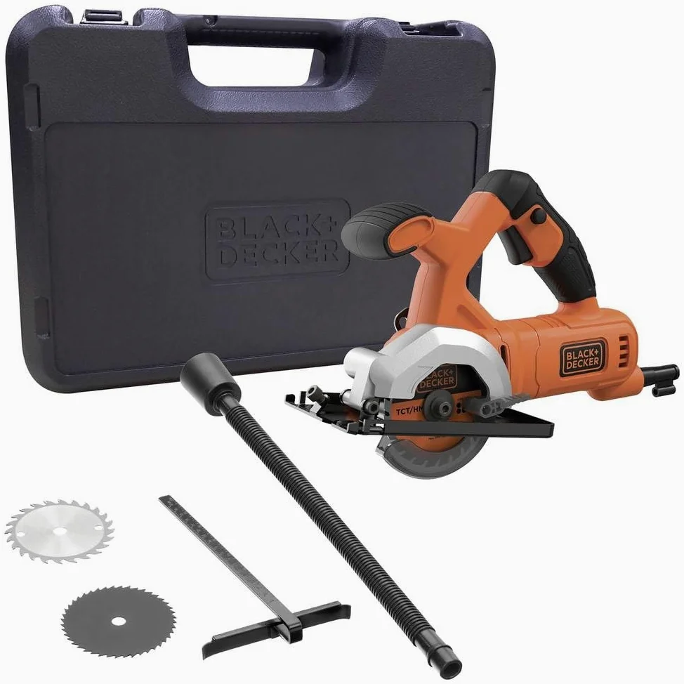 Black+Decker Kompaktowa ręczna pilarka tarczowa (400 W, z drugą rączką, regulacja głębokości cięcia bez użycia narzędzi, urządzenie do odsysania kurzu, w zestawie: 1 x gruby i 1 x brzeszczot do
