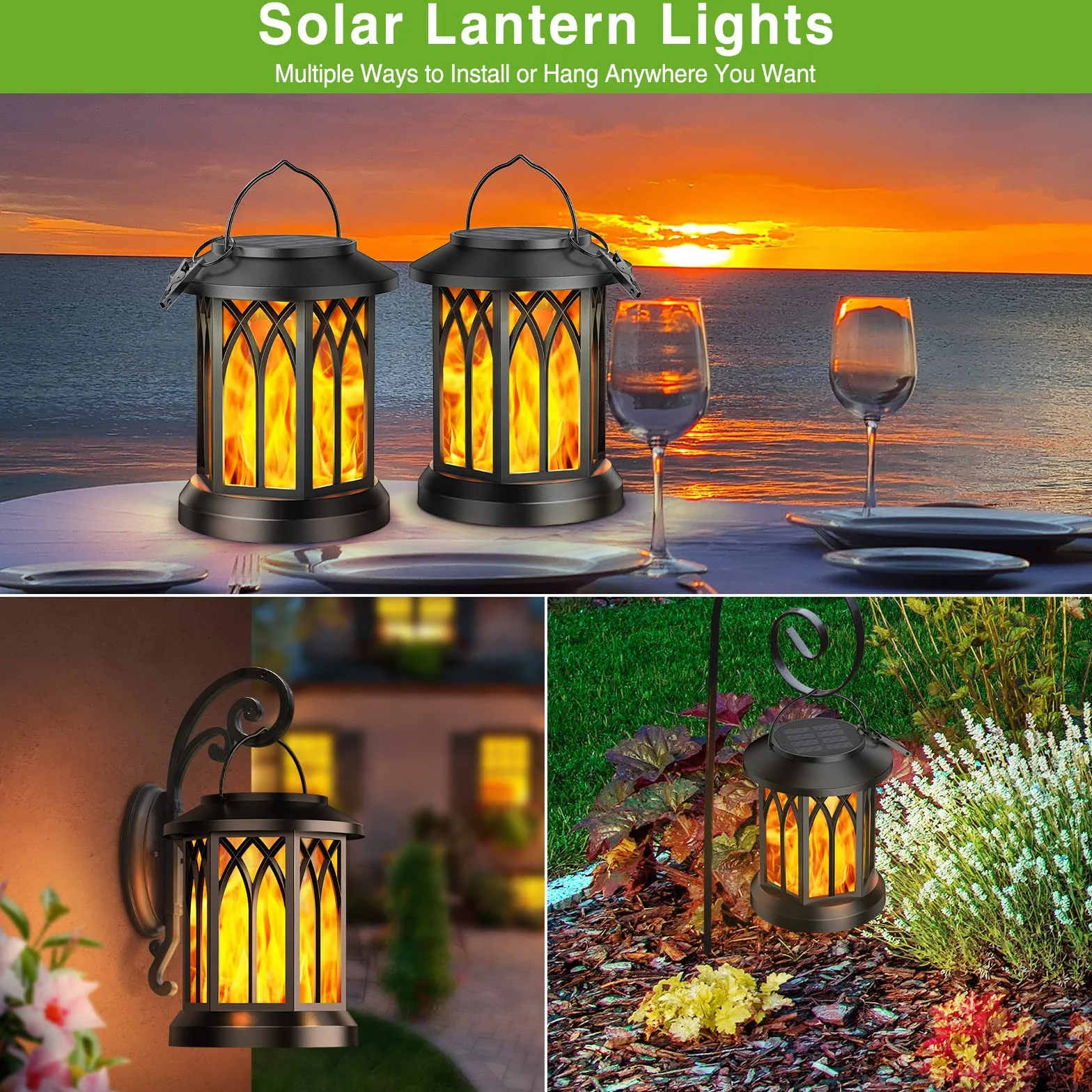 GEARLITE lampy solarne do użytku na zewnątrz, wiszące, do użytku na zewnątrz, z realistycznymi efektami płomienia, wodoszczelność IP65, dekoracja ogrodowa z klipsami do użytku na zewnątrz JZHY-4