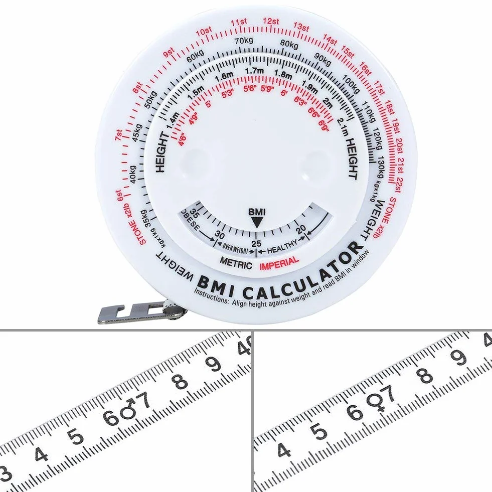 Sonew 741870227189 taśma miernicza 150 cm, chowana taśma miernicza BMI z kalkulatorem diety i odchudzania, biała, PCW + włókno szklane, 741870227189