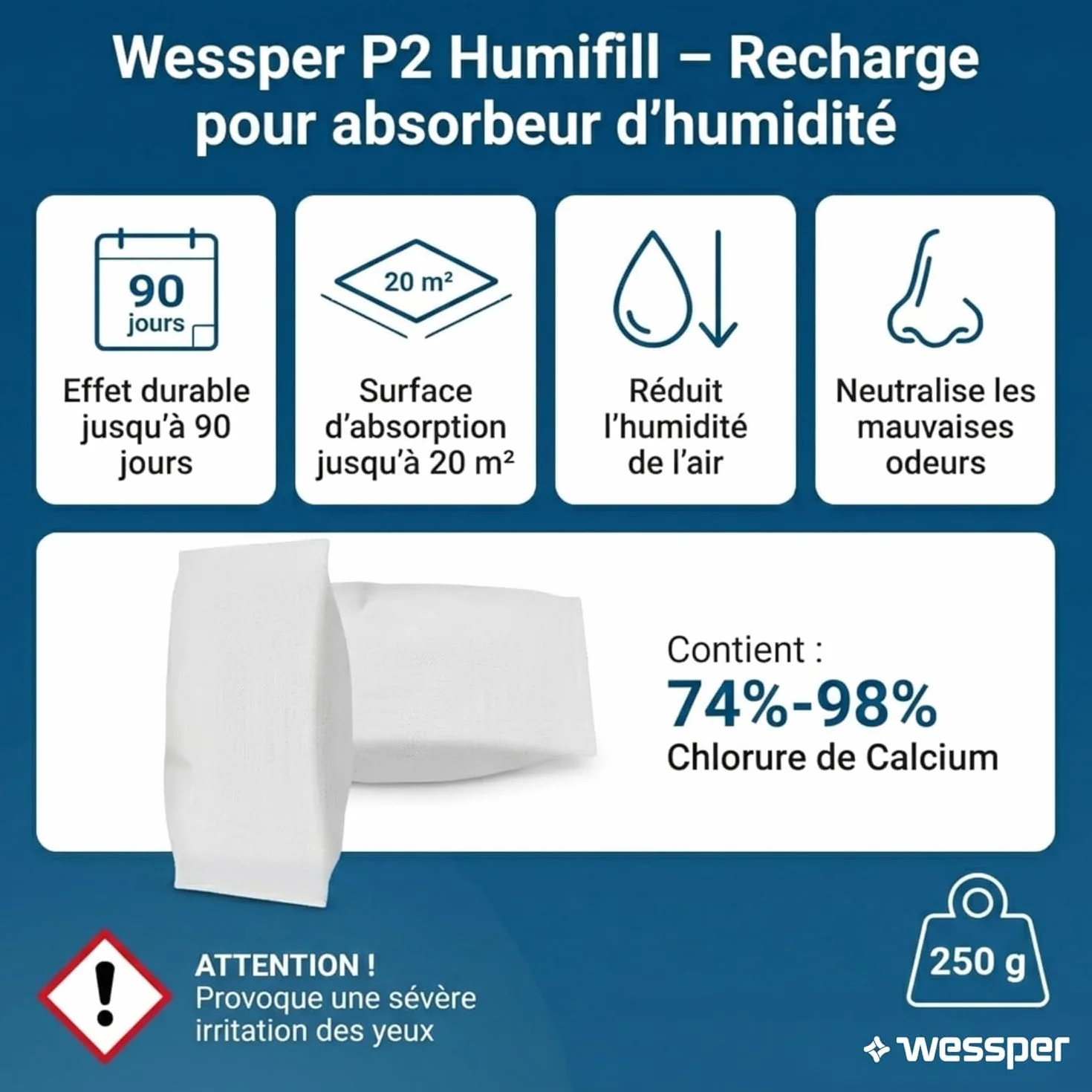 Wessper 5x Wkłady do Osuszacza Powietrza 500g – Granulat Pochłaniacz Wilgoci, Przeciw Pleśni i Zapachom, Uniwersalne Uzupełnienie, Bez Prądu, Do Pomieszczeń