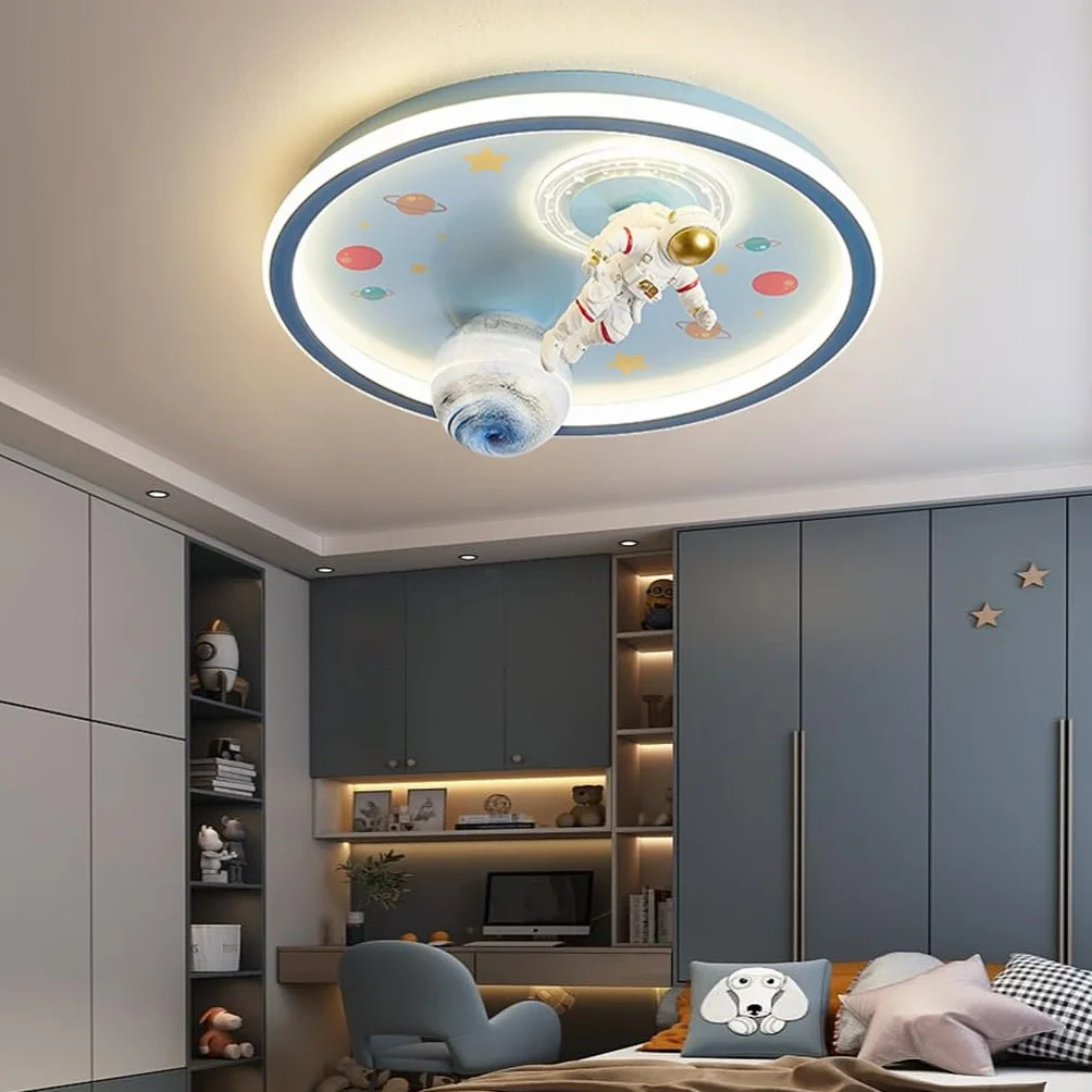 Lampa sufitowa LED do pokoju dziecięcego z kreskówek LED z pilotem dla dzieci astronauta Możliwość przyciemniania Lampa do pokoju dziecięcego szklany klosz chłopiec dziewczyna sypialnia pokój (