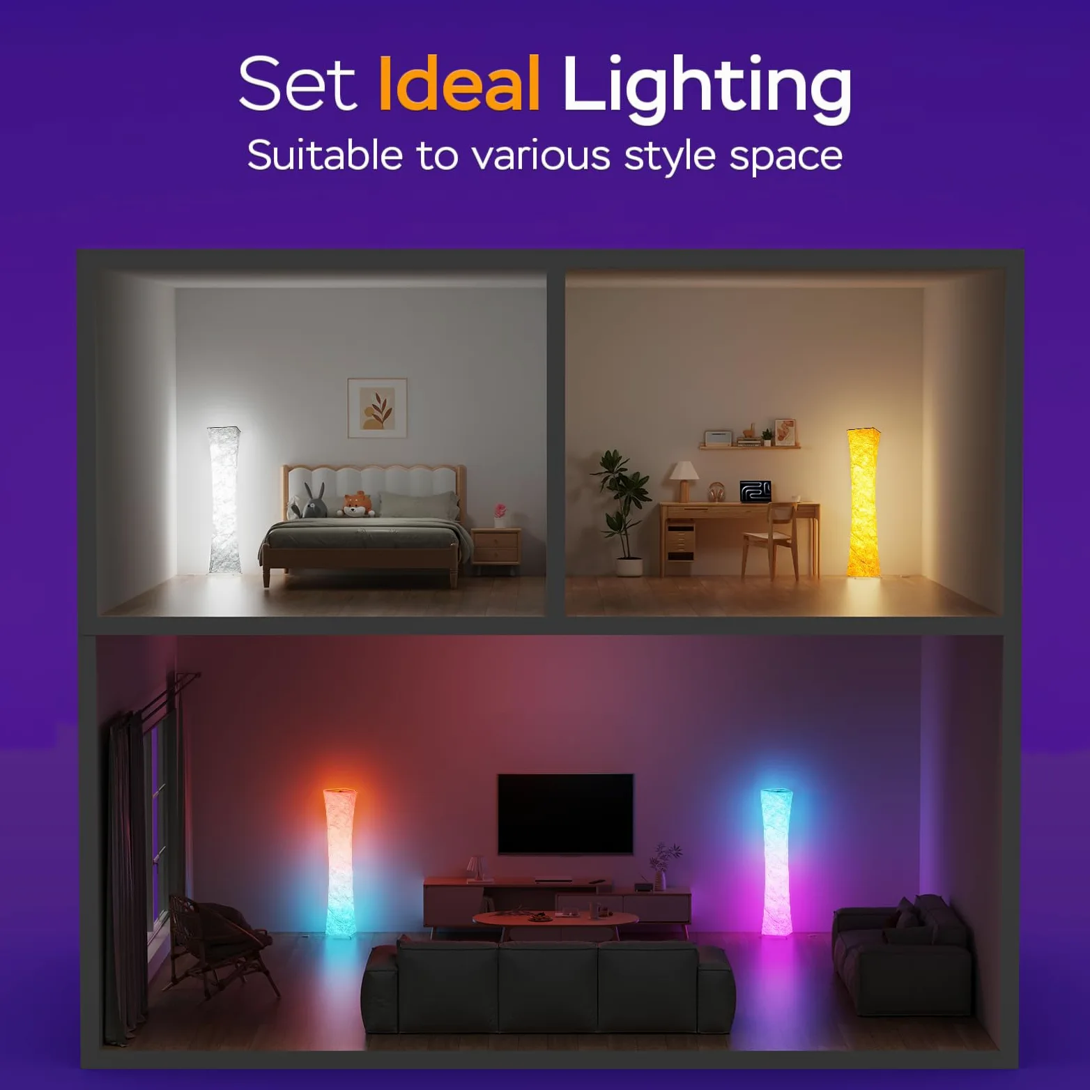 ANTENLICHT Lampa stojąca RGB do salonu, ściemniana, 155 cm, lampa stojąca LED z synchronizacją muzyki, zmiana koloru, lampa narożna, lampa RGB do salonu, sypialni, pokoju zabaw, pilot zdalnego