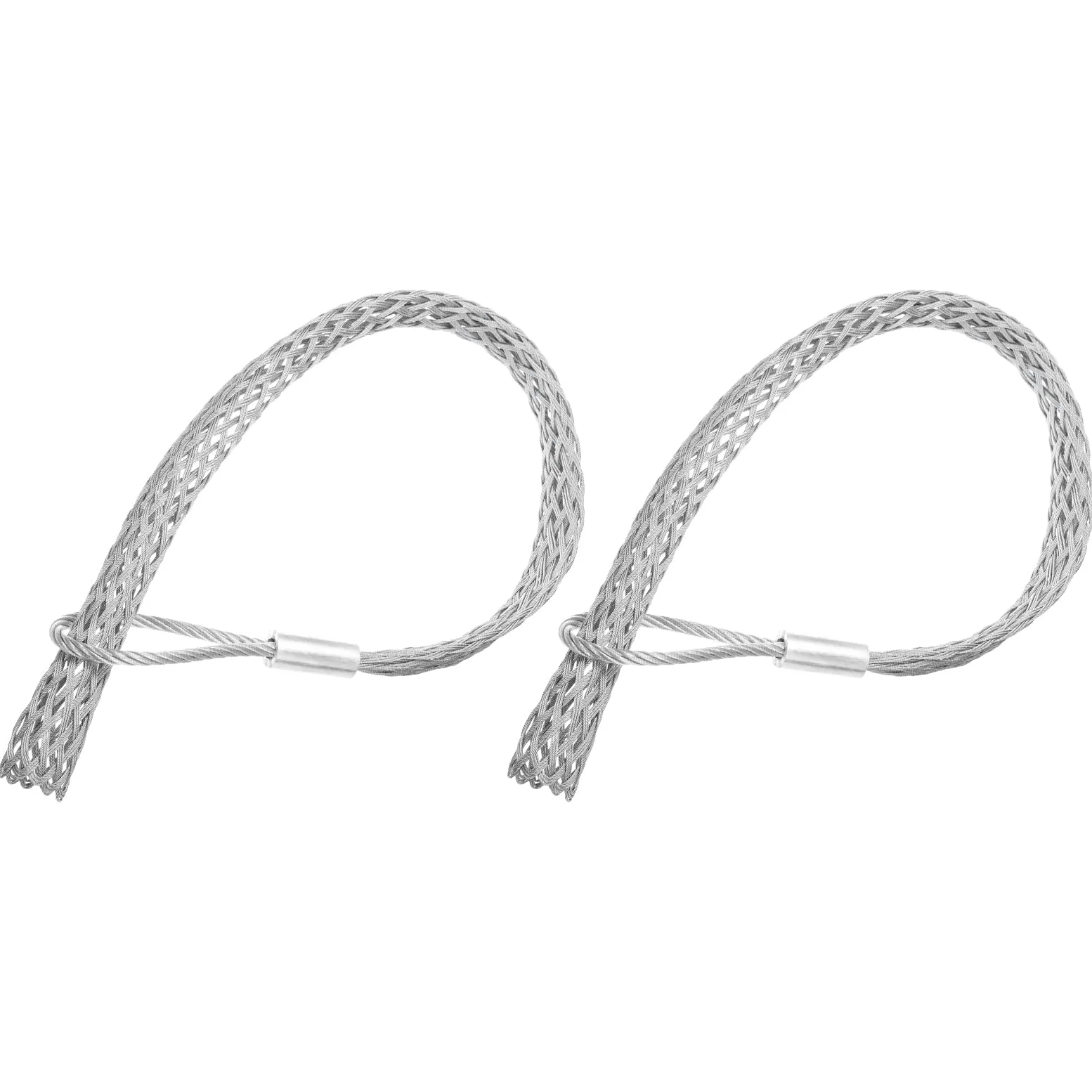 QUARKZMAN Zacisk ciągnący do kabli 75-88 mm, ciąg z siatki metalowej 150 cm, pojedynczy uchwyt ze stali ocynkowanej, gładka osłona siatki, 2 sztuki (srebrny)