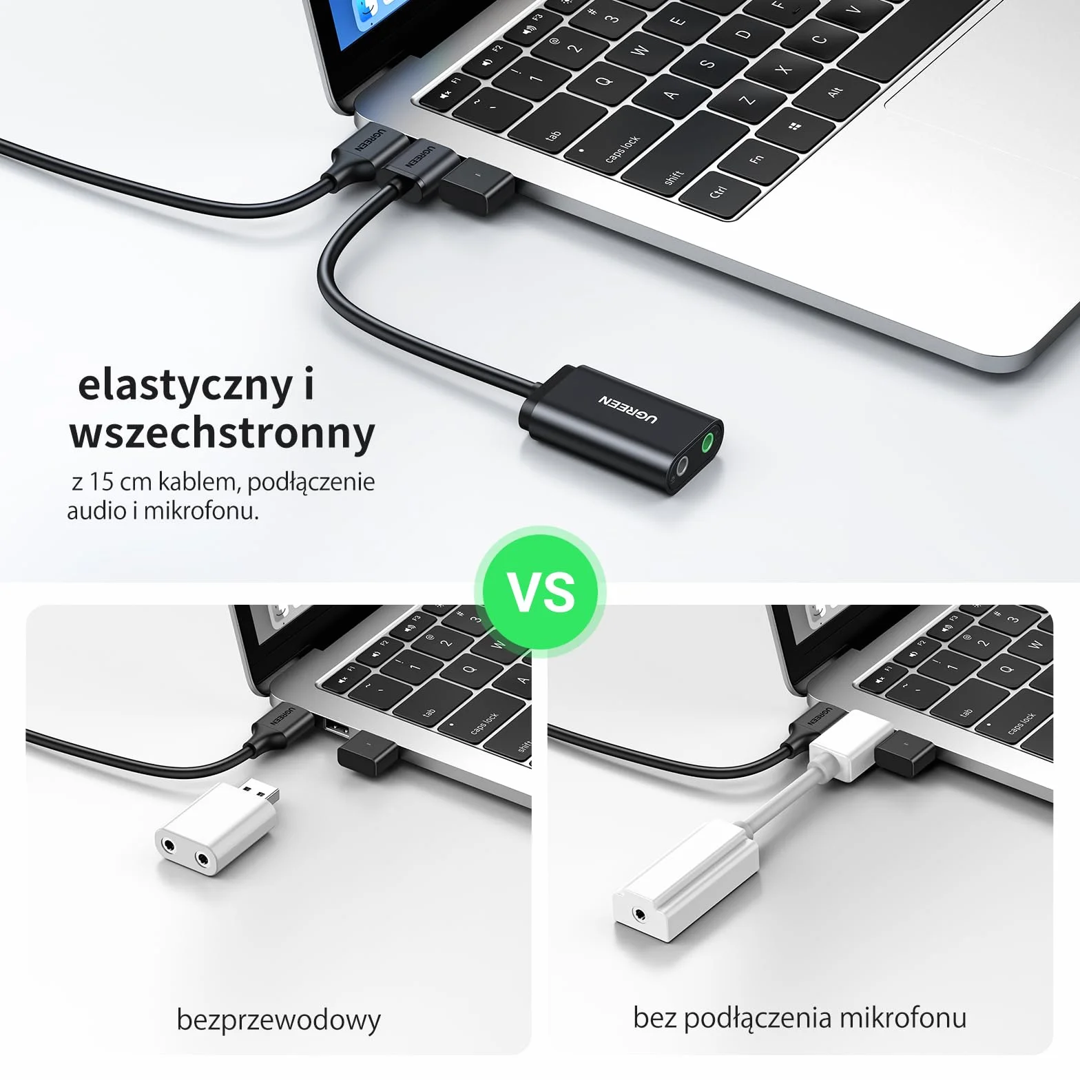UGREEN Zewnętrzna Karta Dźwiękowa USB Adapter Audio USB.