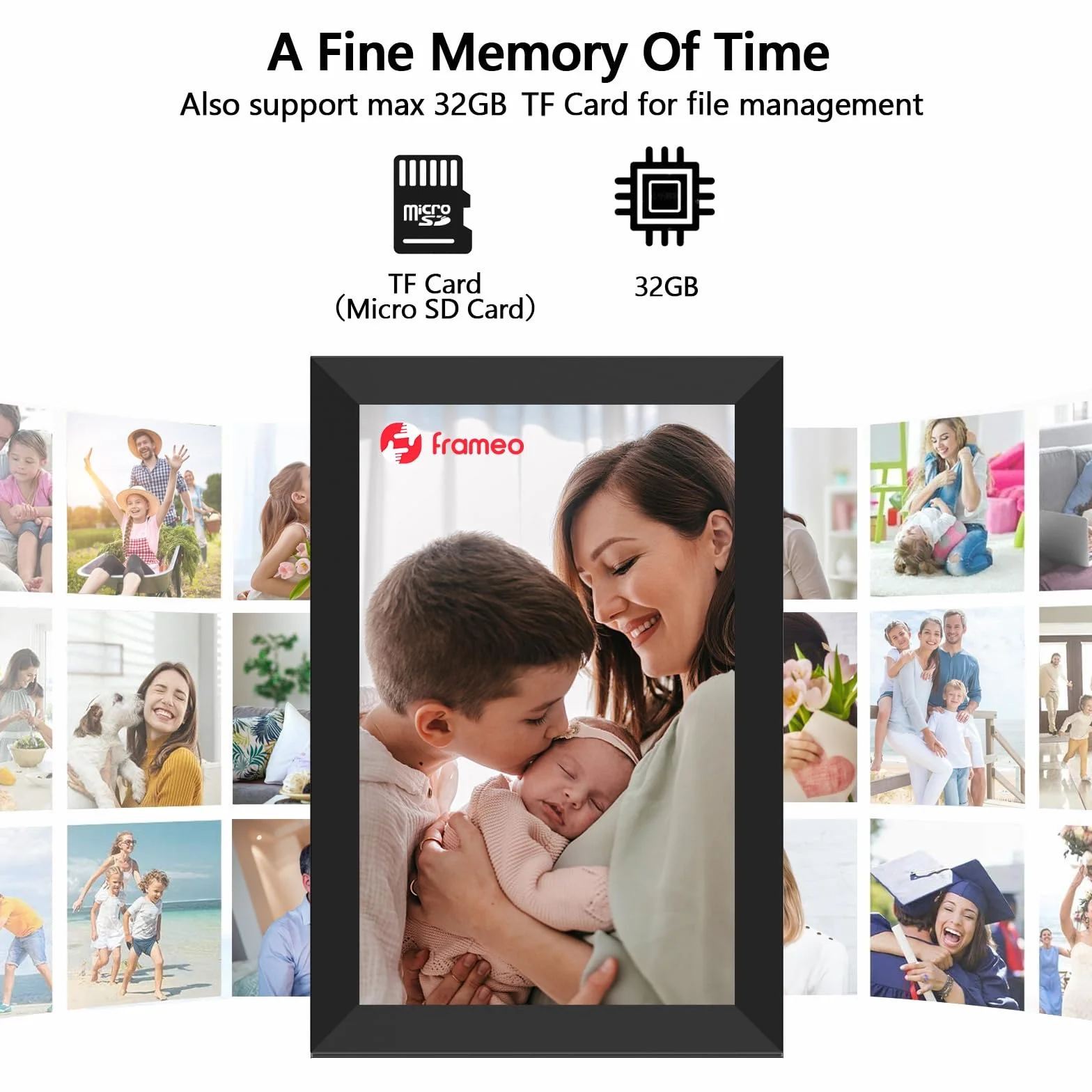 AKImart FRAMEO Cyfrowa ramka na zdjęcia, WiFi, 32 GB, 10,1" ekran dotykowy IPS, Smart Cloud, obrotowa ramka, natychmiastowe udostępnianie