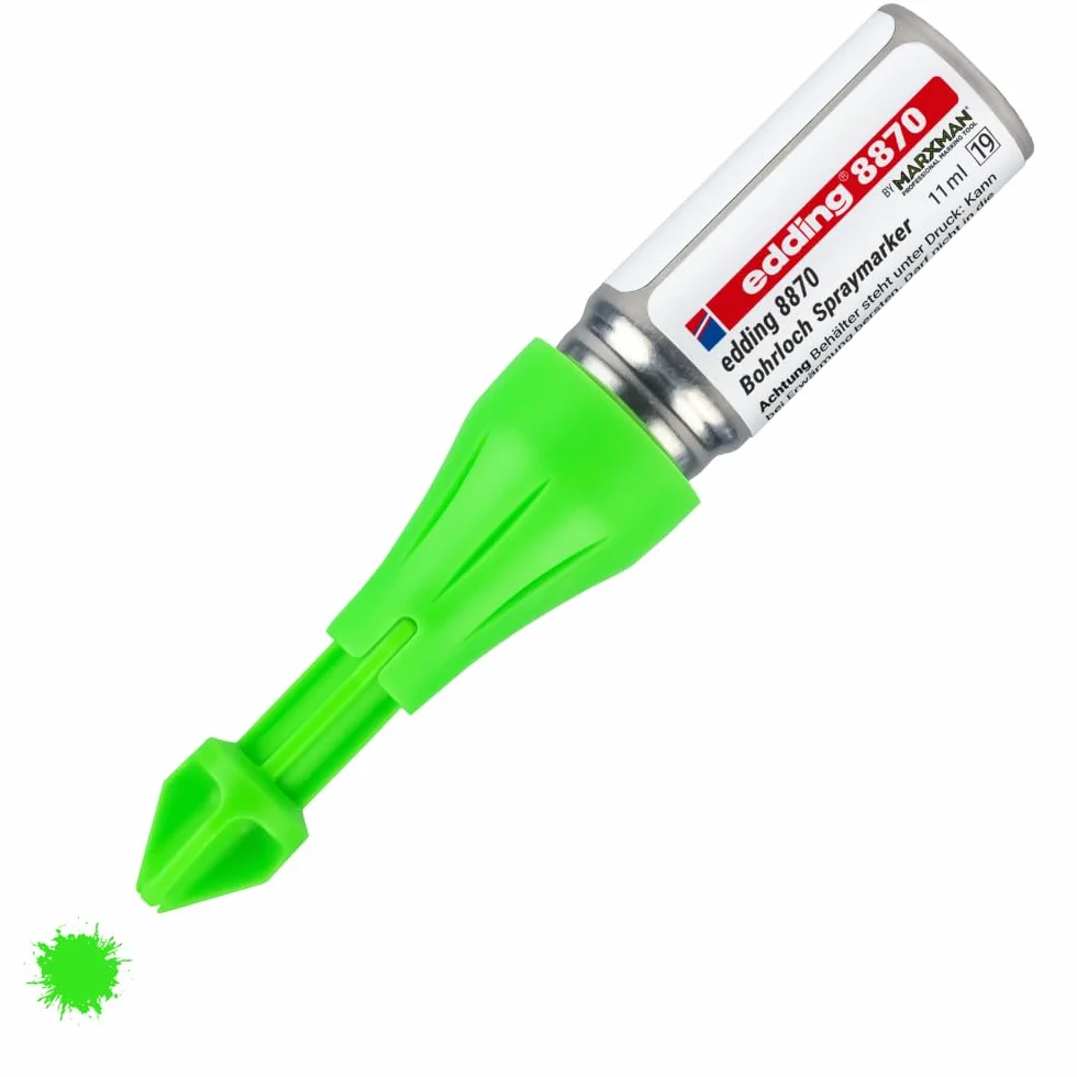 edding Marker w sprayu 8870 Marxman niedostępny obszar - 1 marker - fluorescencyjny zielony - znakowanie otworów - do głębokości 50 mm - farba fluorescencyjna kreda