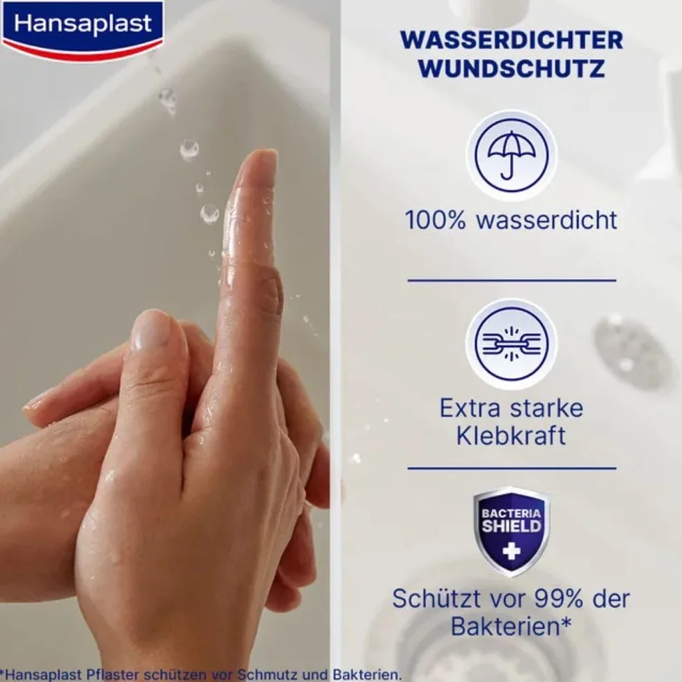 Hansaplast Aqua Protect plastry (20 pasków), wodoodporne plastry na rany o bardzo dużej sile klejącej, idealne do prysznica, pływania i kąpieli