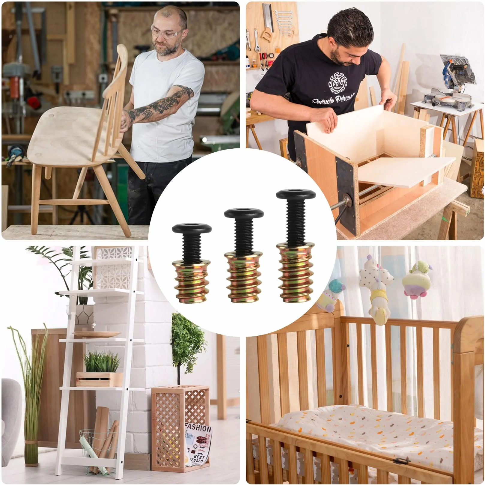 30 sztuk śrub i nakrętek z płaskim kołkiem M6: 15 wkładek gwintowanych do drewna (M6 x 20 mm) i 15 śrub do łączenia mebli (M6 x 25 mm), wkładki gwintowane nakrętki do mebli drewnianych, z 2 kluczami
