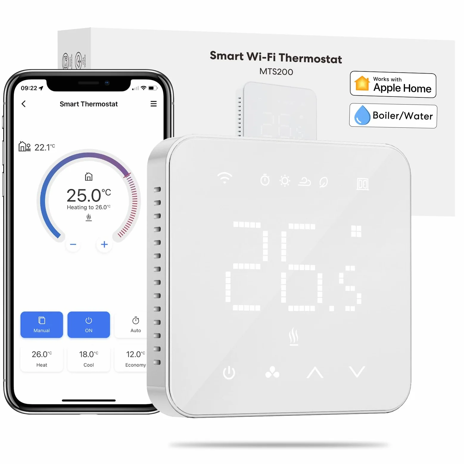 Inteligentny termostat, bojler, WiFi, termostat grzewczy, termostat pokojowy, ogrzewanie i chłodzenie, inteligentny termostat ścienny do poleceń głosowych Siri i Google, pilot zdalnego sterowania