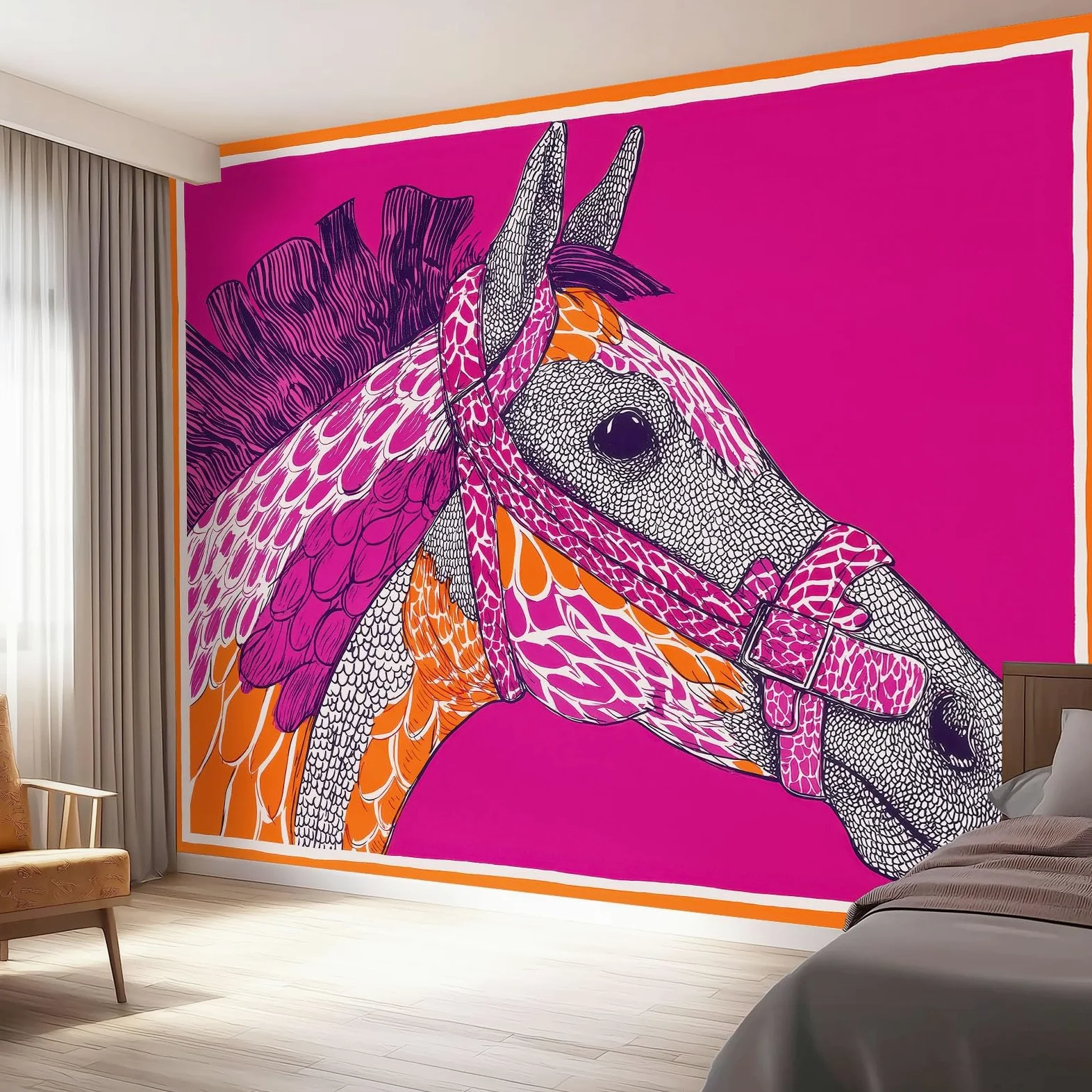 Tapeta 300 x 210 cm, abstrakcyjny wzór konia pop art, dekoracja z włókniny do pokoju dziecięcego i ściany TV, różowa