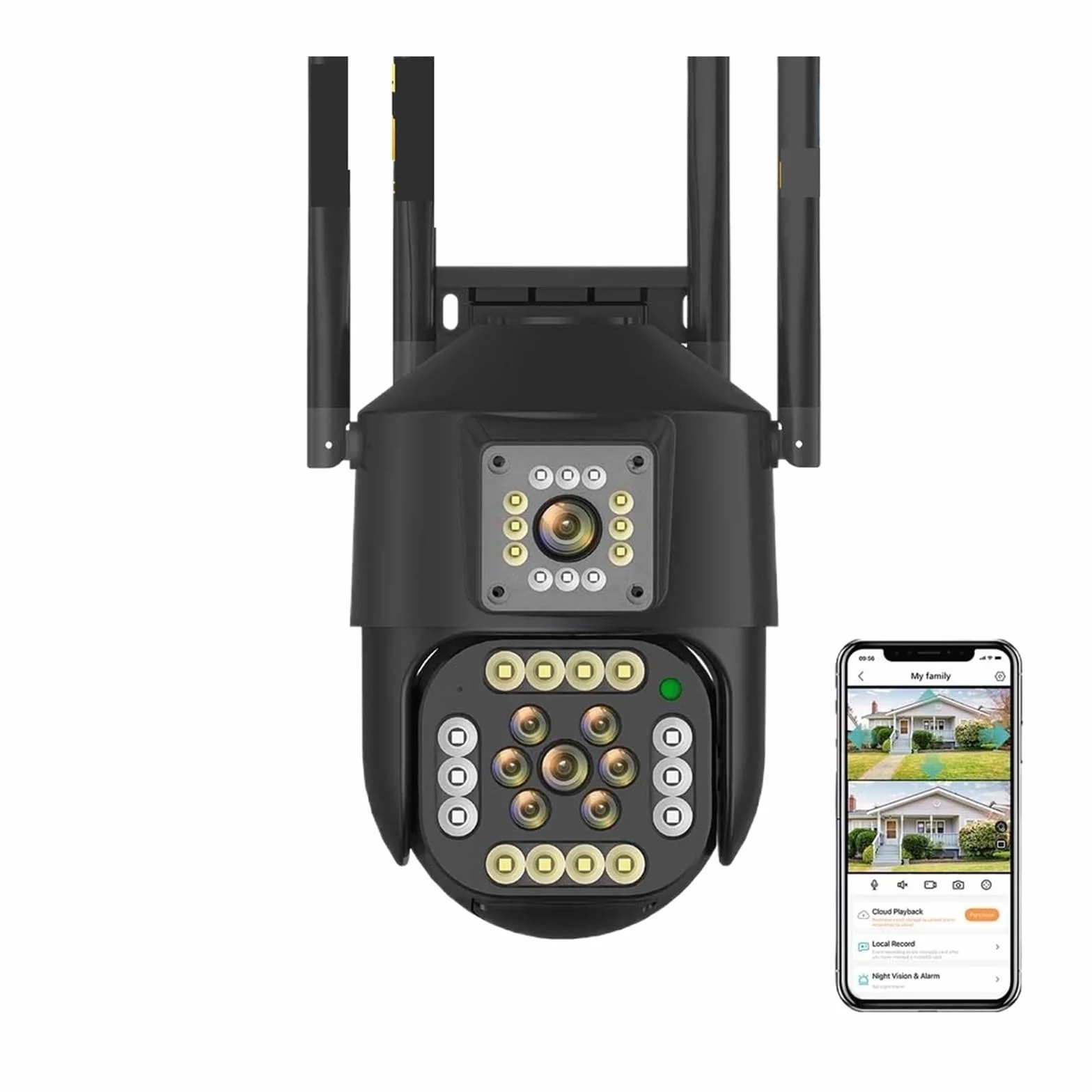 Zewnętrzna bezprzewodowa kamera bezpieczeństwa IP 2K 4MP HD z podwójnym obiektywem, zewnętrzna kamera PTZ z Wi-Fi i automatycznym śledzeniem, kamera do monitoringu ulicznego | Camera NO Card