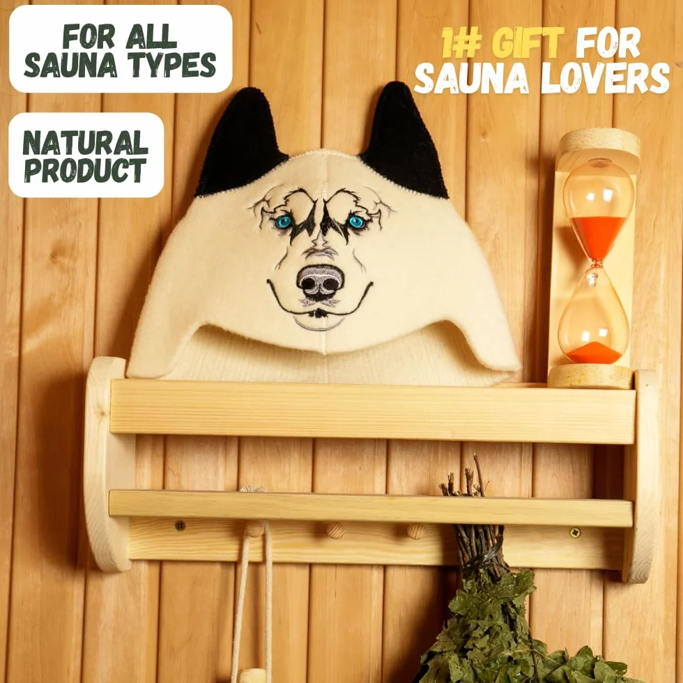 Kapelusz wilka do sauny, 100% wełna organiczna filcowa czapka do sauny, czapka bany, ochrona włosów do sauny, akcesoria do sauny haftowana czapka, rosyjska czapka do sauny, prezenty do