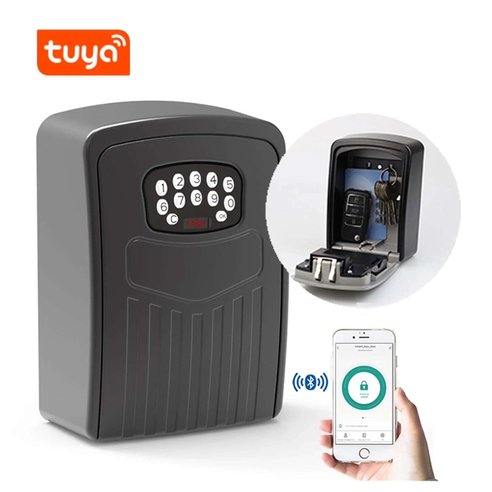 Mały sejf Tuya Smart Key Lock Box naścienny sejf na klucze ze stopu aluminium odporny na warunki atmosferyczne z kodem schowek na klucze Lock Box Indoor Outdoor do domu, biura, hotelu, podróży(TUYA ke