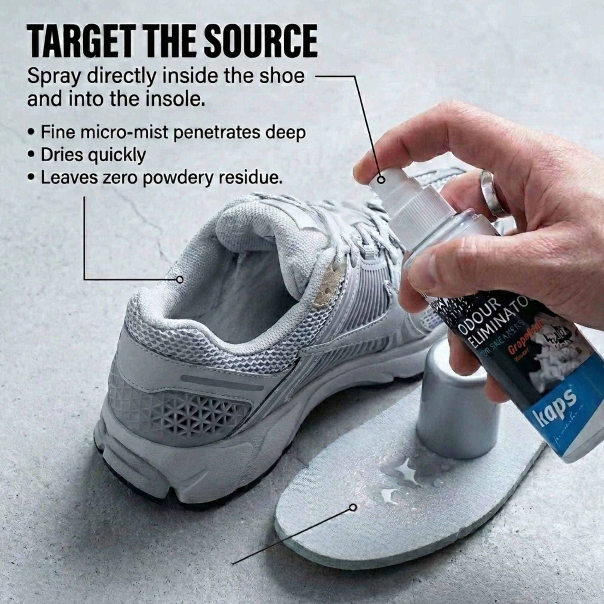 Sneakers Odour Eliminator - Odświeżacz Dezodorant do Sneakersów i Obuwia Codziennego, Zapach grejpfruta, z Nanocząsteczkami Srebra