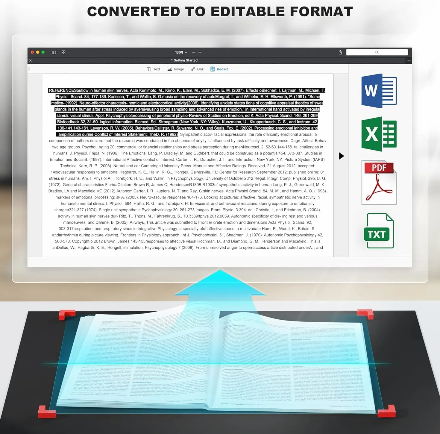 JOYUSING V320pro 16MP Skaner książek i dokumentów, Захwytywanie rozmiarów A3, A4, wielojęzykowe OCR, umożliwiający konwersję na PDF/Word/Txt/Excel w systemie Windows oraz na PDF w systemie Mac.
