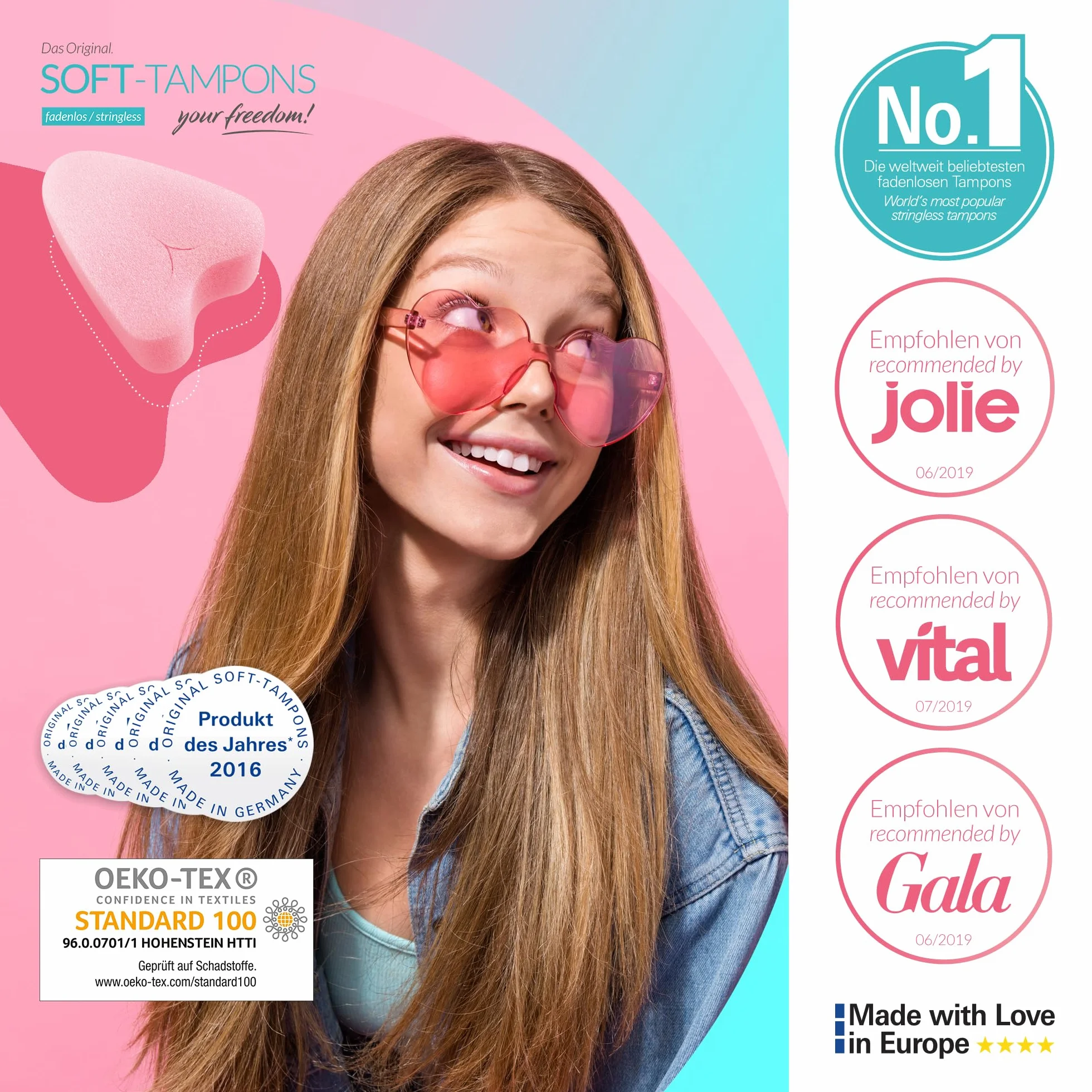 JOYDIVISION Soft-Tampons mini I 3 sztuki I Tampony bez sznurka do sportu, pływania i Spa I Gąbeczka menstruacyjna ultra soft I Łatwe wprowadzanie i usuwanie I Miękki tampon bez sznurka