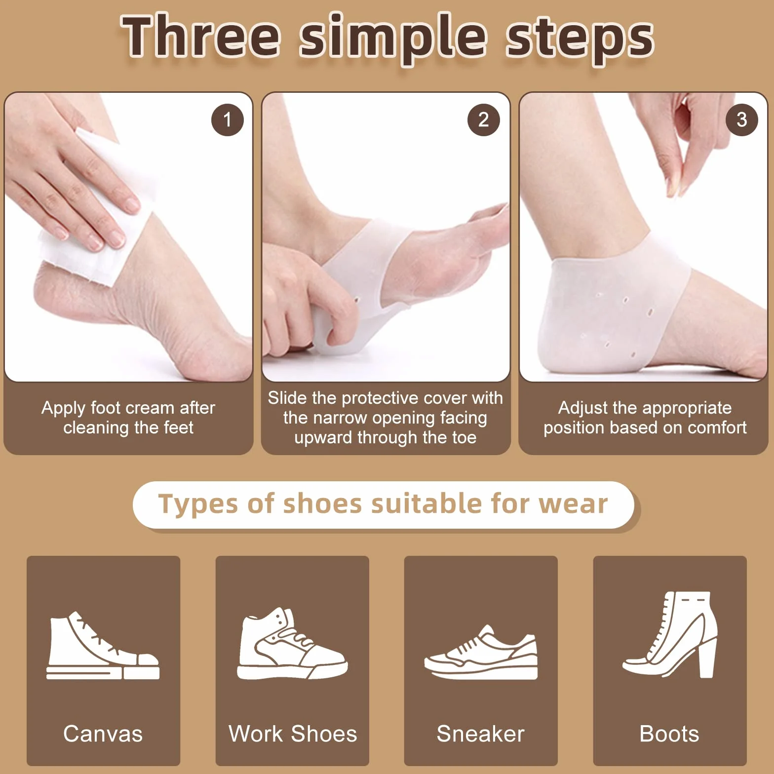Silikonowa ochrona pięty, 2 pary żelowych podkładek silikonowych, oddychających skarpet na piętę, zapalenie powięzi podeszwowej, bóle pięty, zapalenie ścięgien Achillesa, suche popękane pięty