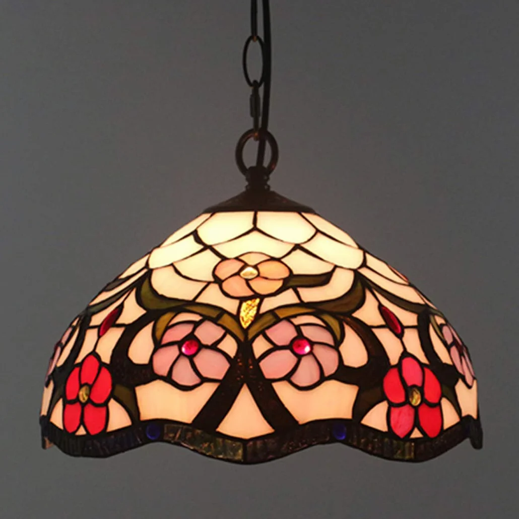 Lampa wisząca witrażowy żyrandol restauracja sypialnia przejście korytarz łazienka lampa sufitowa okrągła dekoracja oświetlenie E27 30 cm wygodna rocznica
