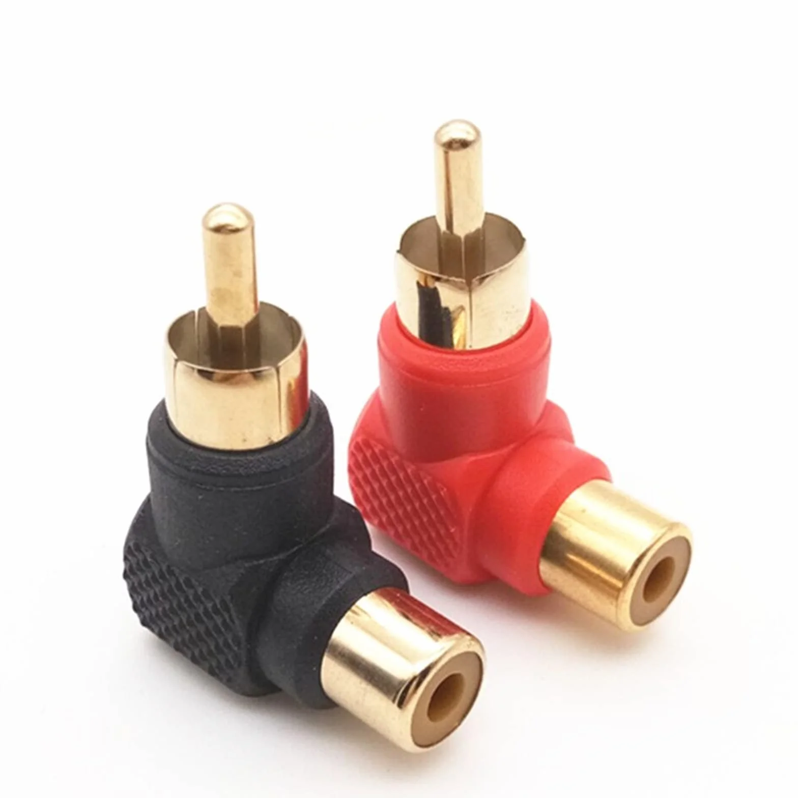 WANGCL 4 sztuki adapterów RCA 90 stopni, złącza męskie na żeńskie, pozłacane