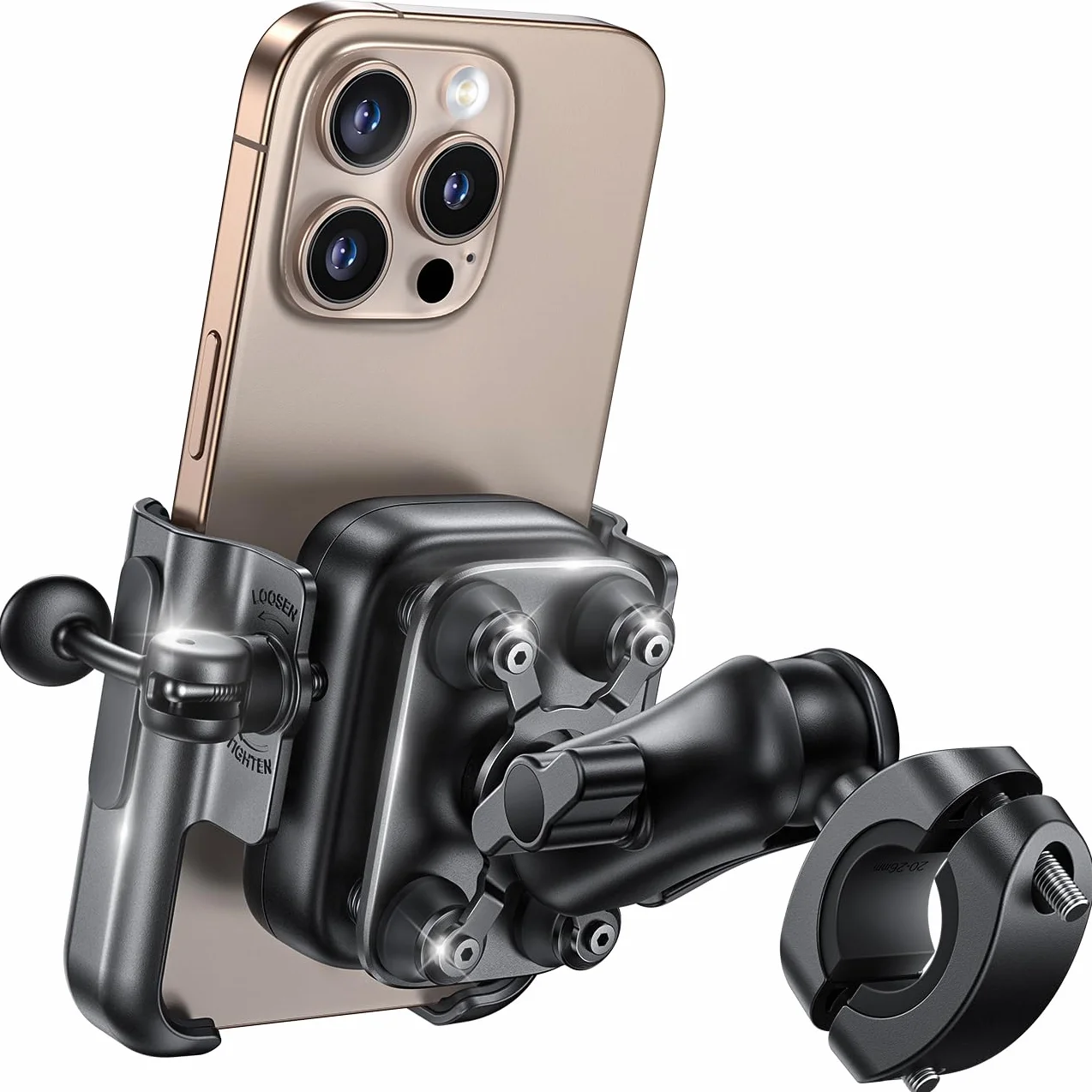 Lamicall Uchwyt na telefon dla motocykli[Podwójna antywstrząsowa]-[Całożelazny]Uchwyt telefon roweru,Przeciwdzbrodowski uchwyt moto wydłużalnym ramieniem, Przyjazny dla foto z iPhone, Galaxy, 4,7-7,2"