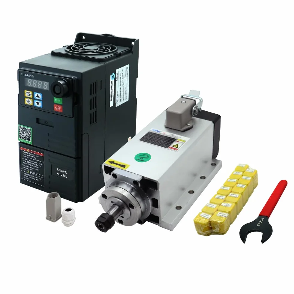 Silnik wrzeciona CNC 2,2 kW, 2200 W, 220 V, 400 Hz, 24000 obr./min, wrzeciono chłodzone powietrzem o mocy 2,2 kW HS320 VFD+15 szczypiec ER20 szt. (1-13 mm) + klucz płaski ER20A