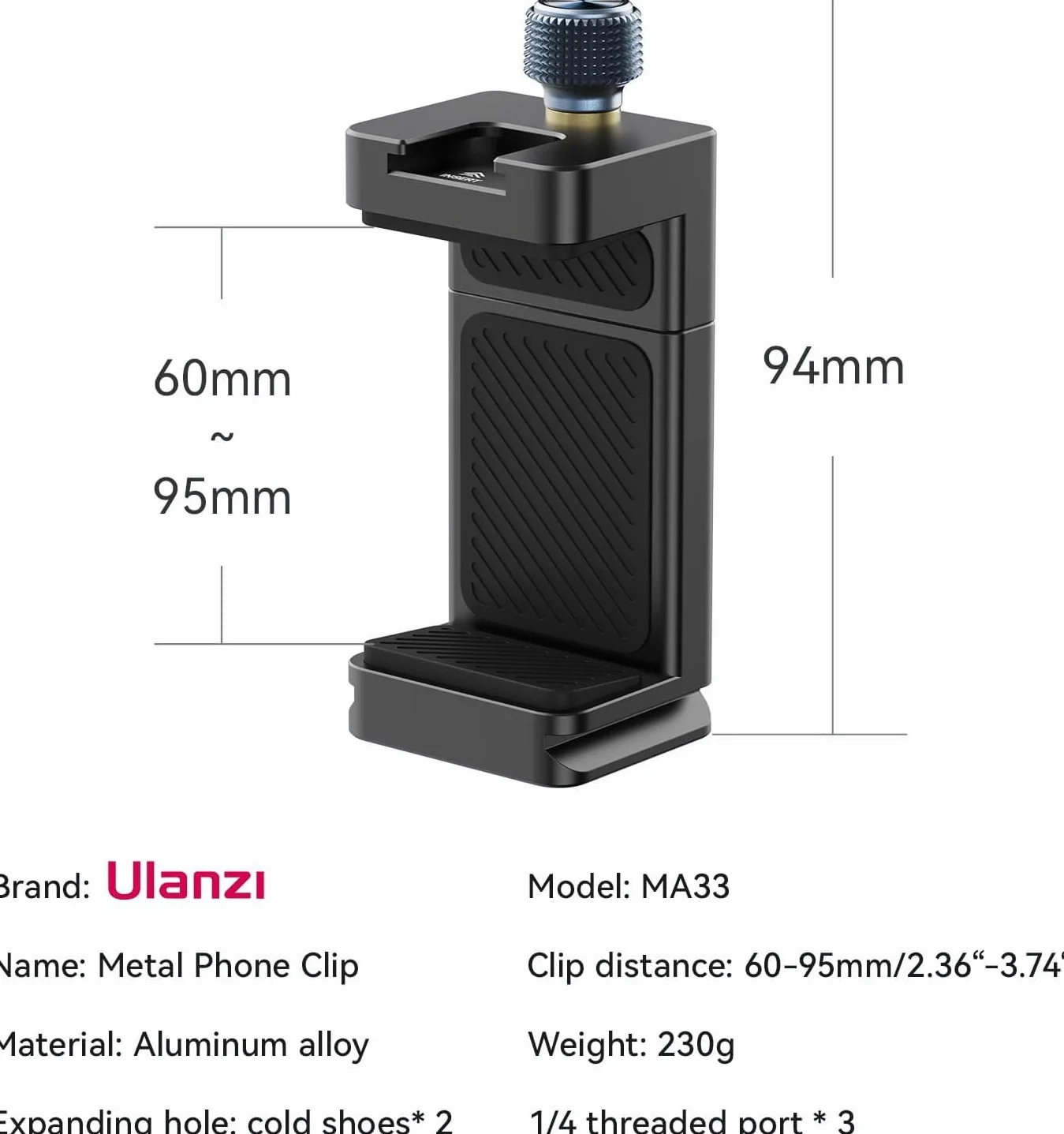 ULANZI MA33 metalowy adapter statywu Arca QR 1/4 obrotowy 360° 180° akcesorium smartfon iPhone 16 Pro Max Android